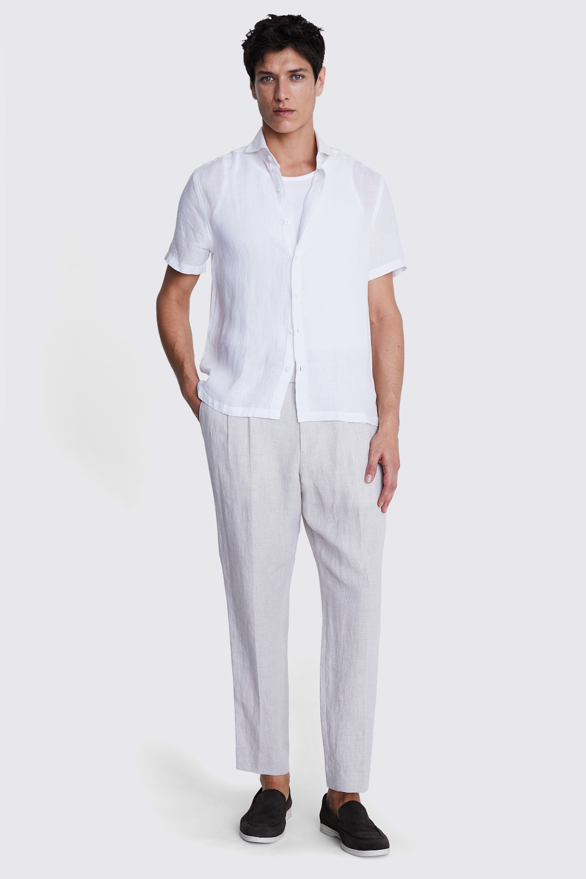 White Short Sleeve Linen Shirt