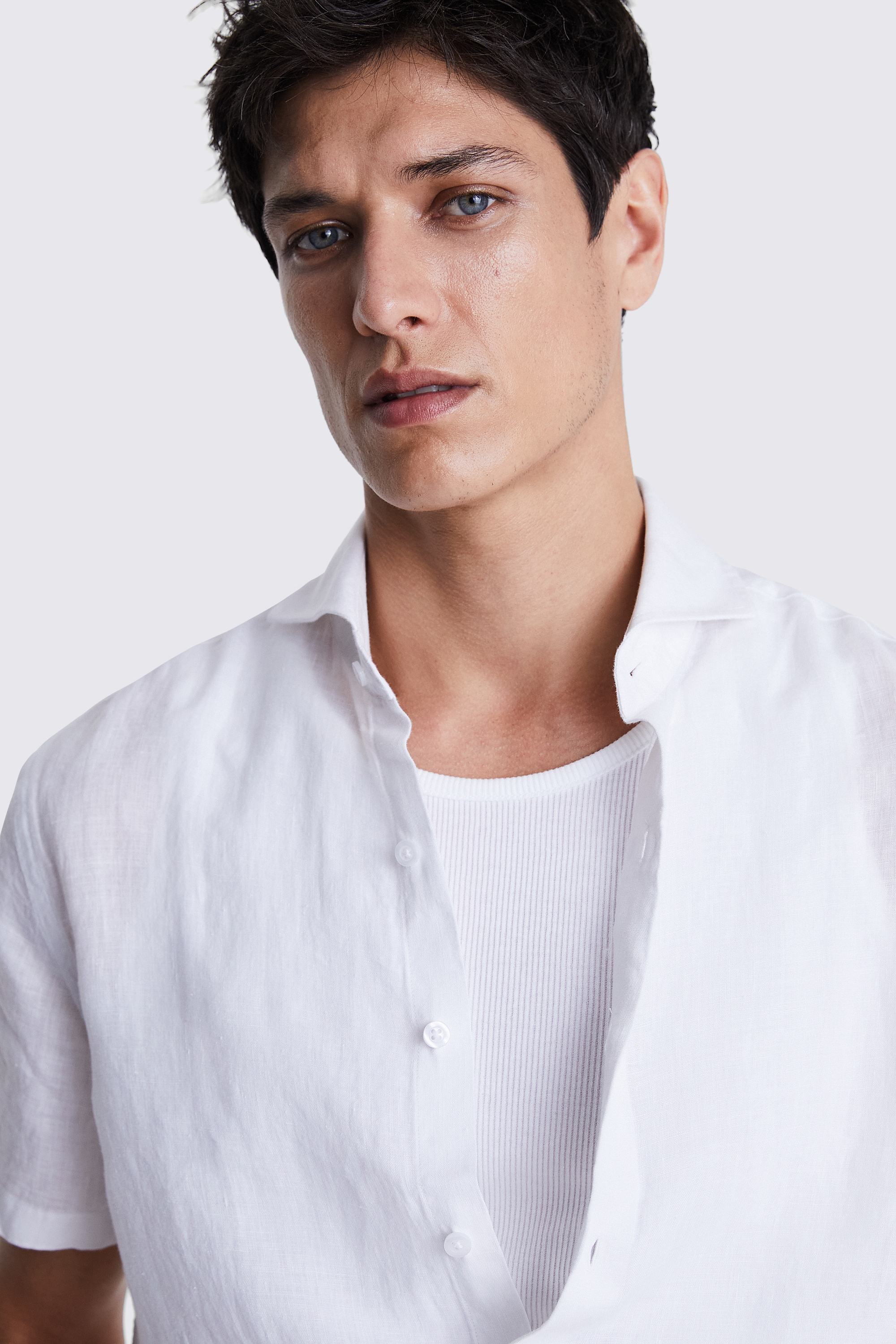 White Short Sleeve Linen Shirt