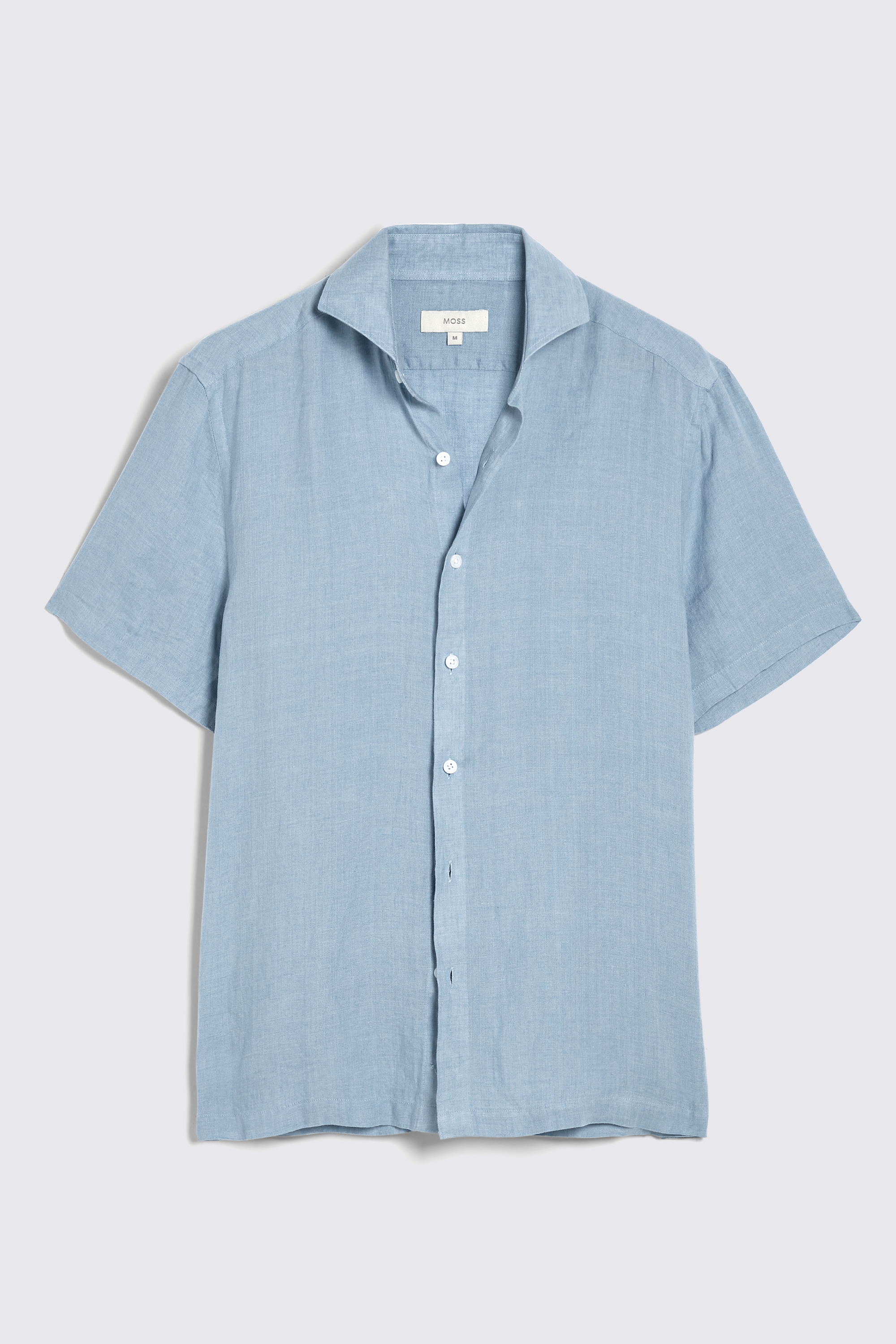 Tailored Fit Blue Short Sleeve Linen Shirt