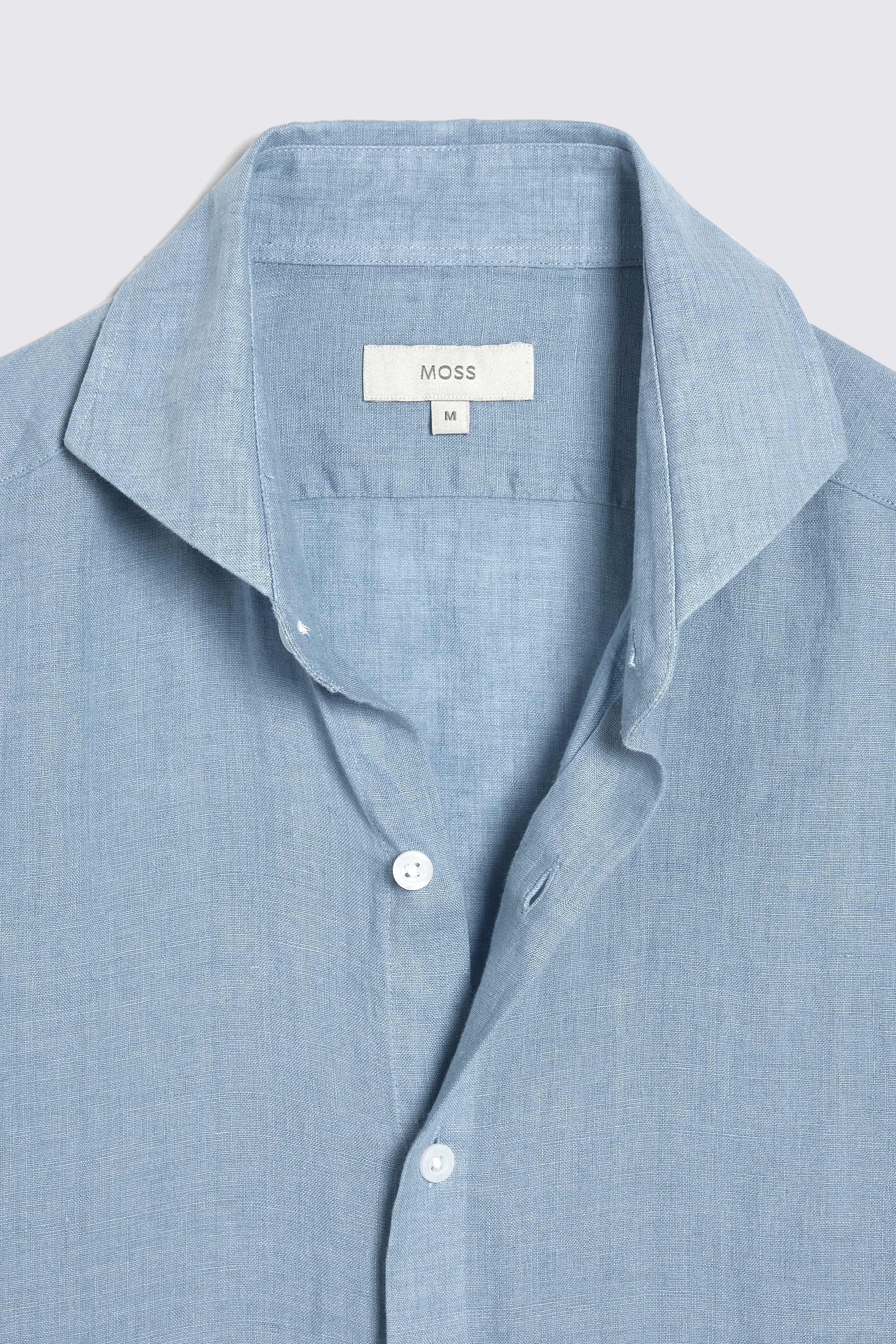 Tailored Fit Blue Short Sleeve Linen Shirt