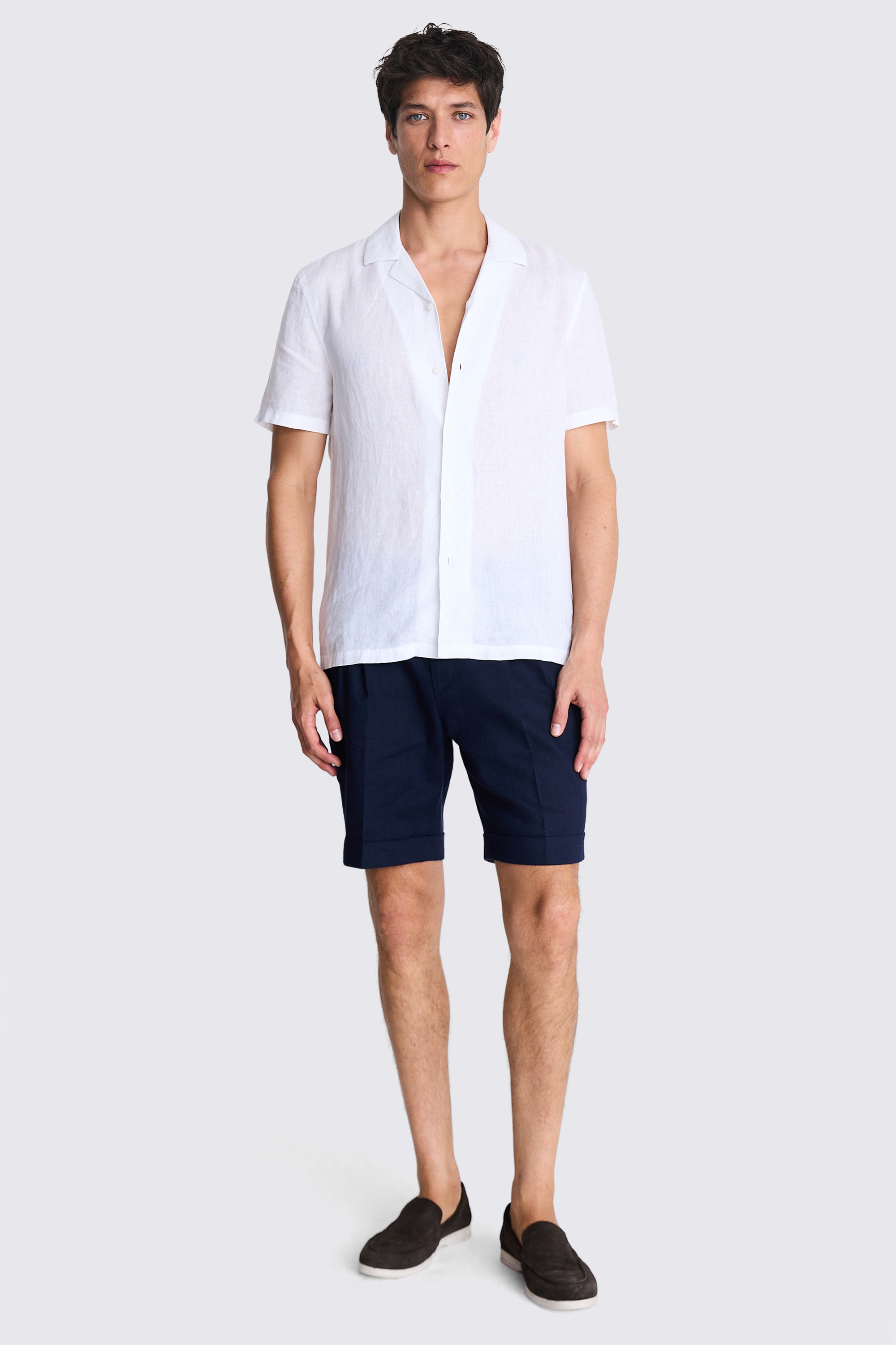 White Linen Cuban Collar Shirt