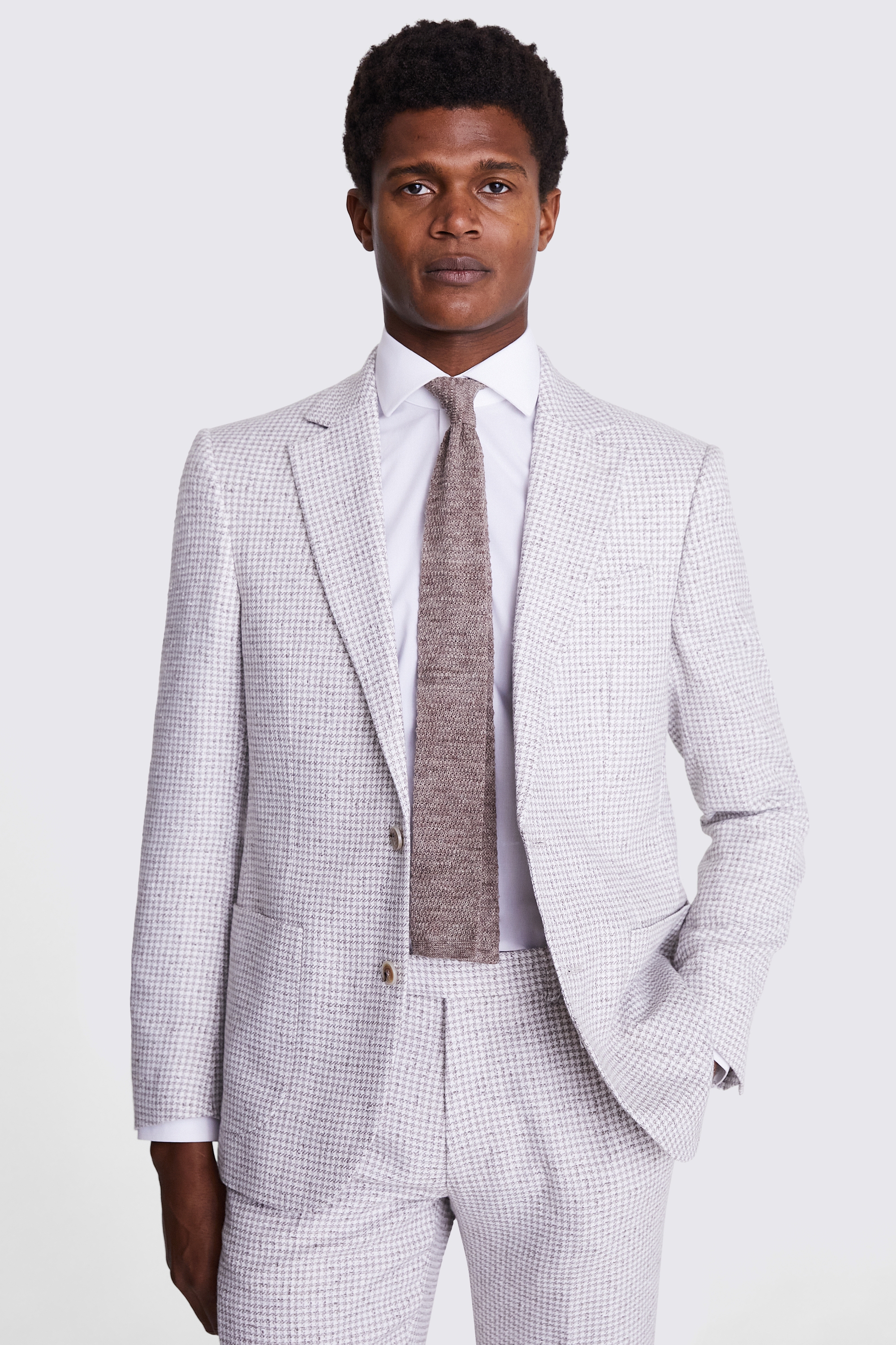 Tailored Fit Taupe White Houndstooth Jacket | Buy Online at Moss