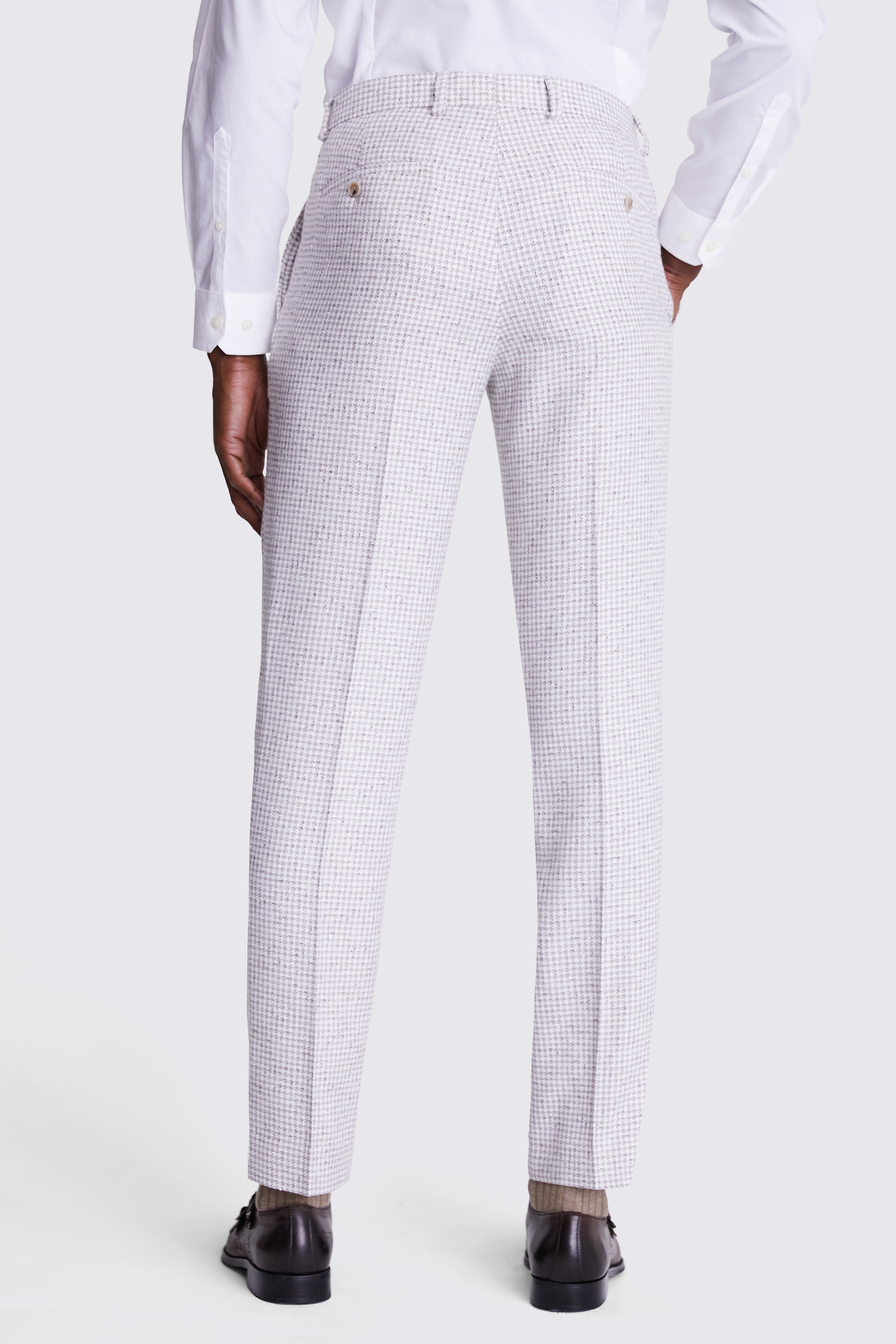 Tailored Fit Taupe White Houndstooth Trousers