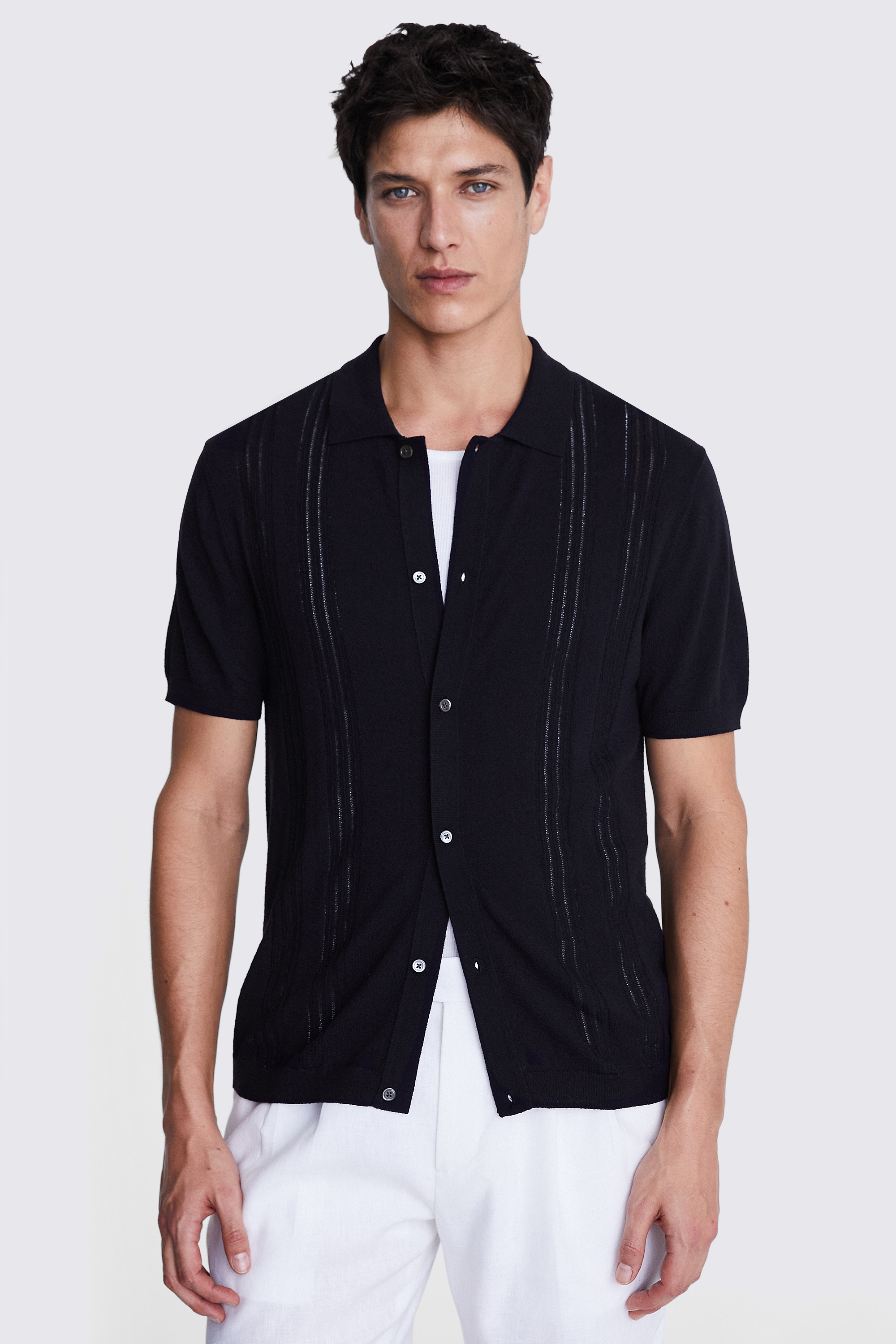 Navy Bouclé Knitted Shirt