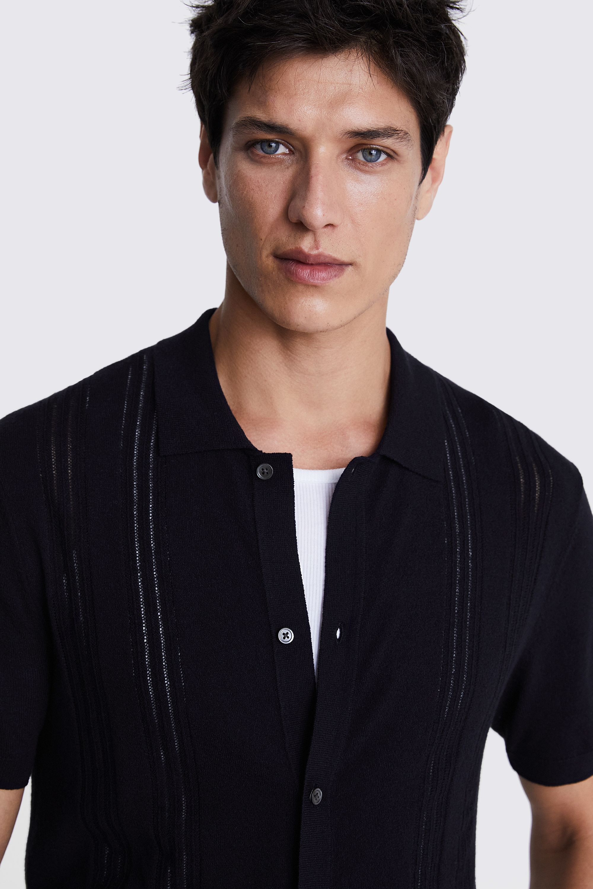 Navy Bouclé Knitted Shirt | Buy Online at Moss