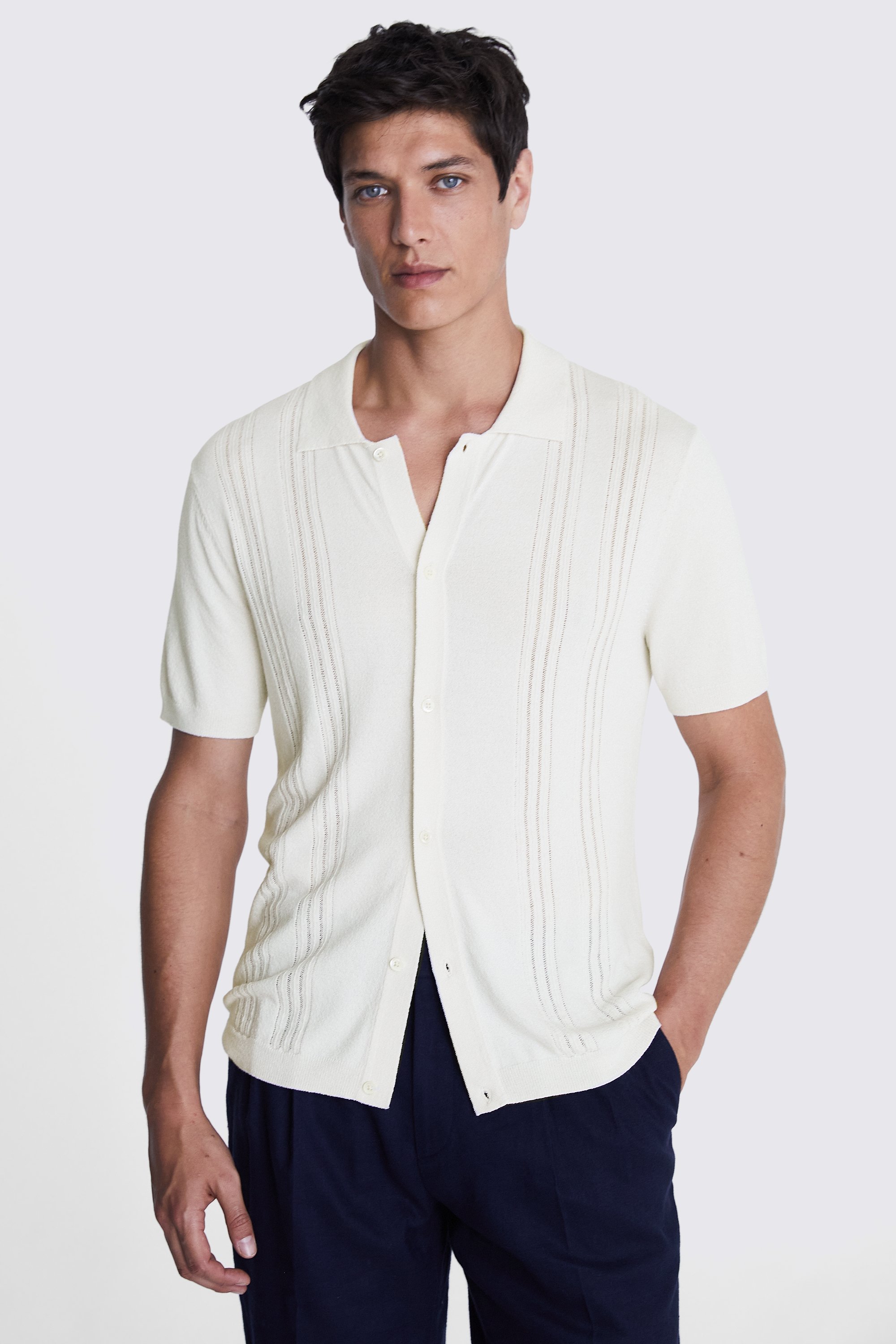 Ecru Bouclé Knitted Shirt