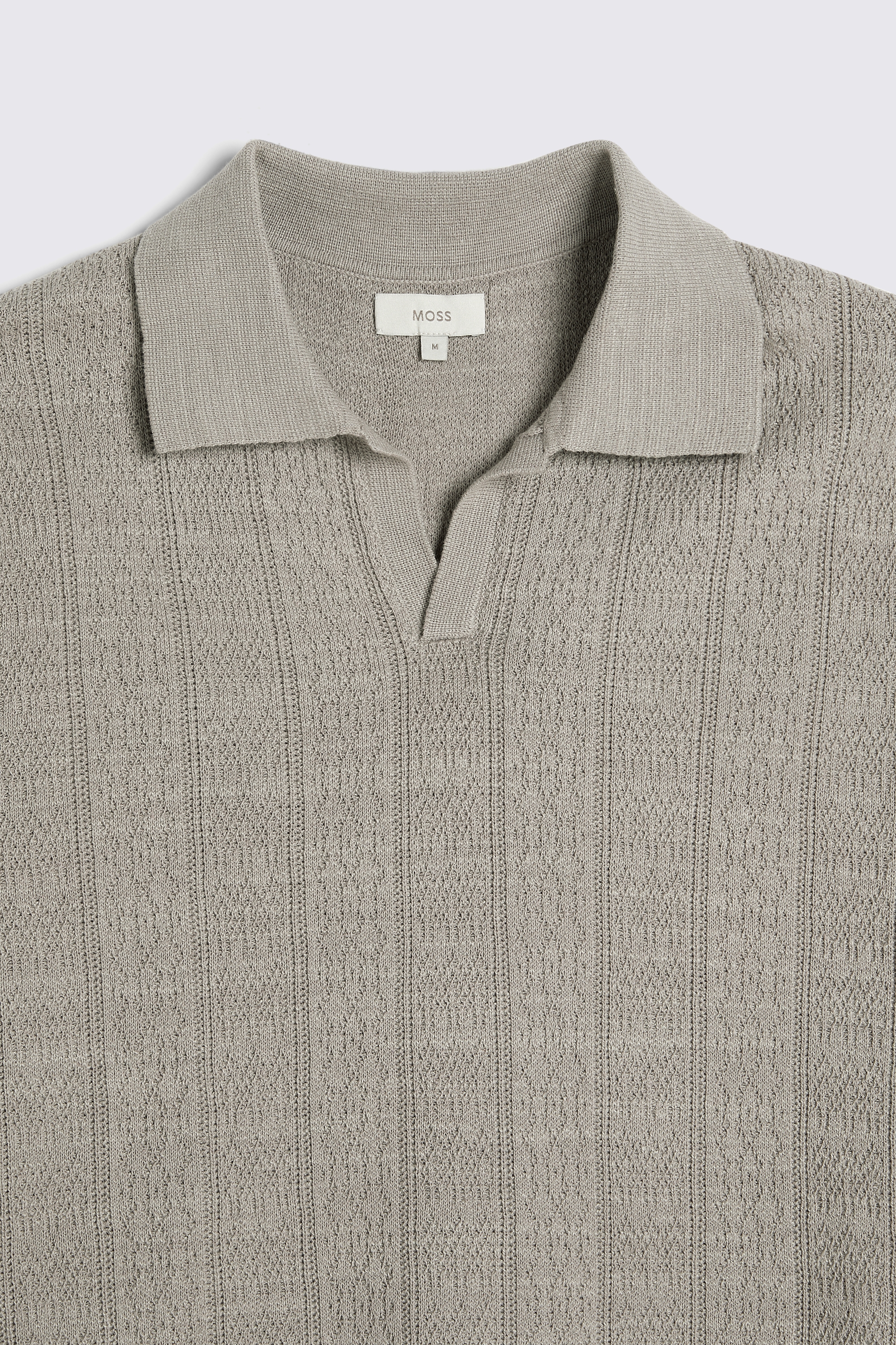 Ecru Linen Blend Pointelle Skipper Polo