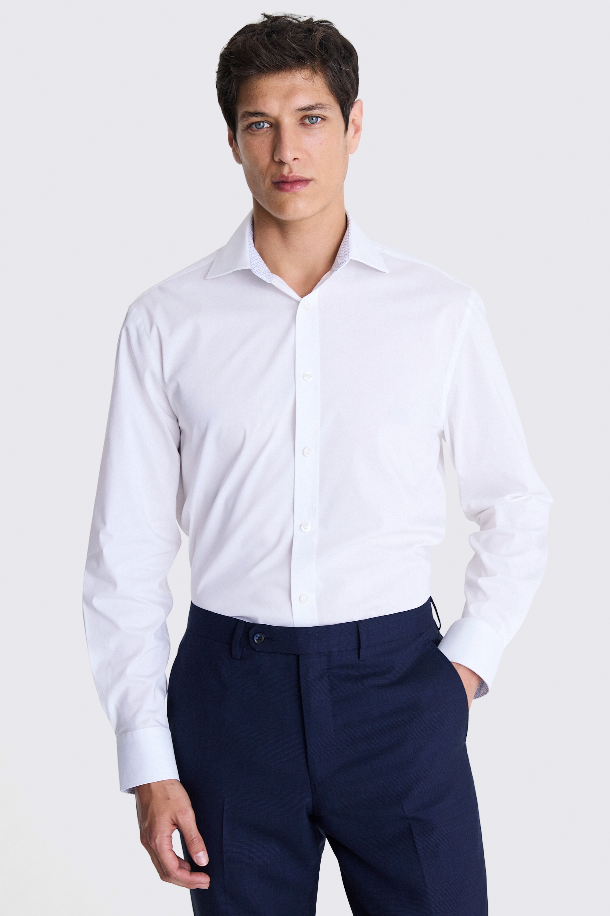 Regular Fit White Stretch Contrast Shirt | Buy Online at Moss