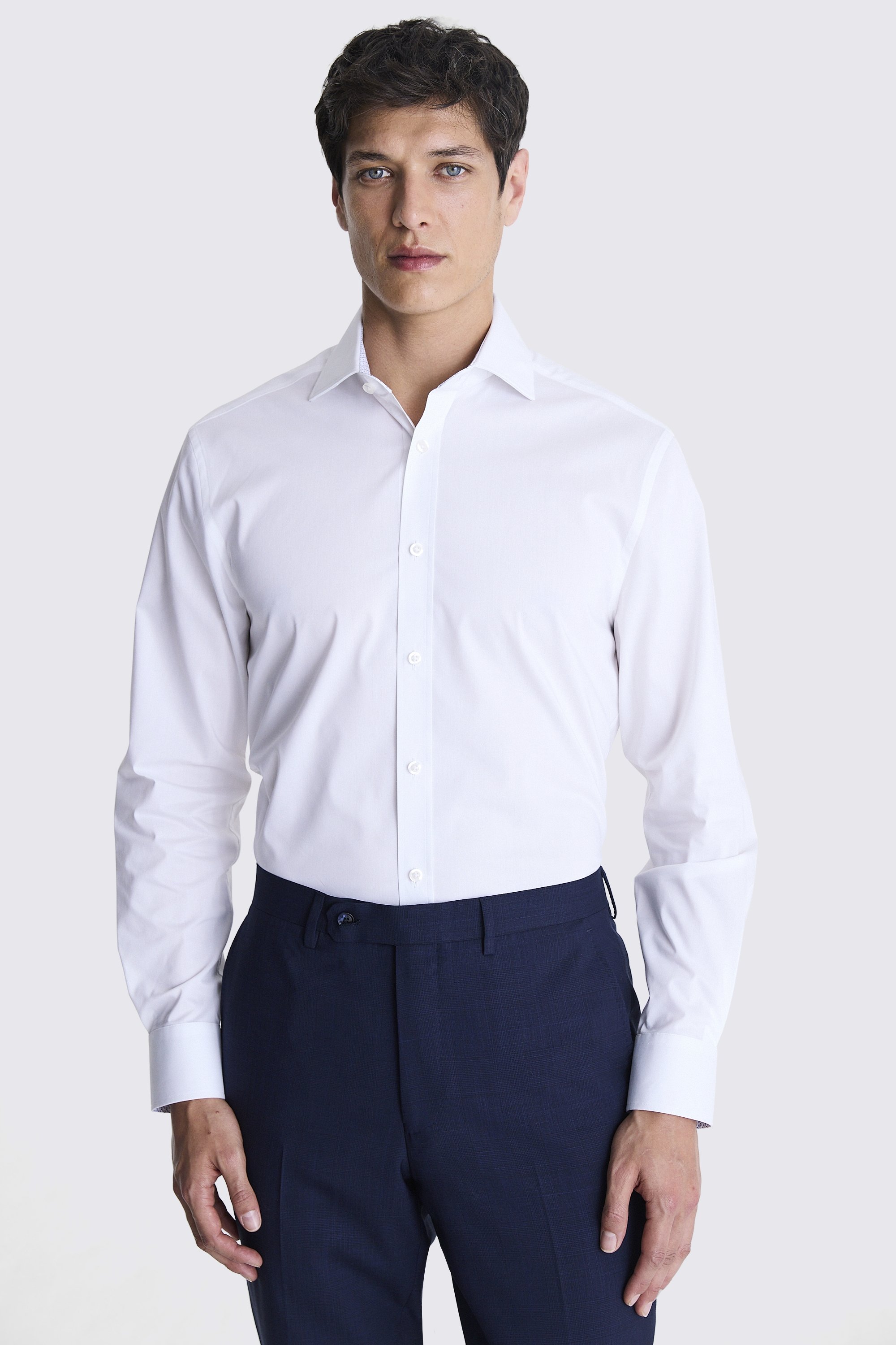 Tailored Fit White Stretch Contrast Shirt | Buy Online at Moss