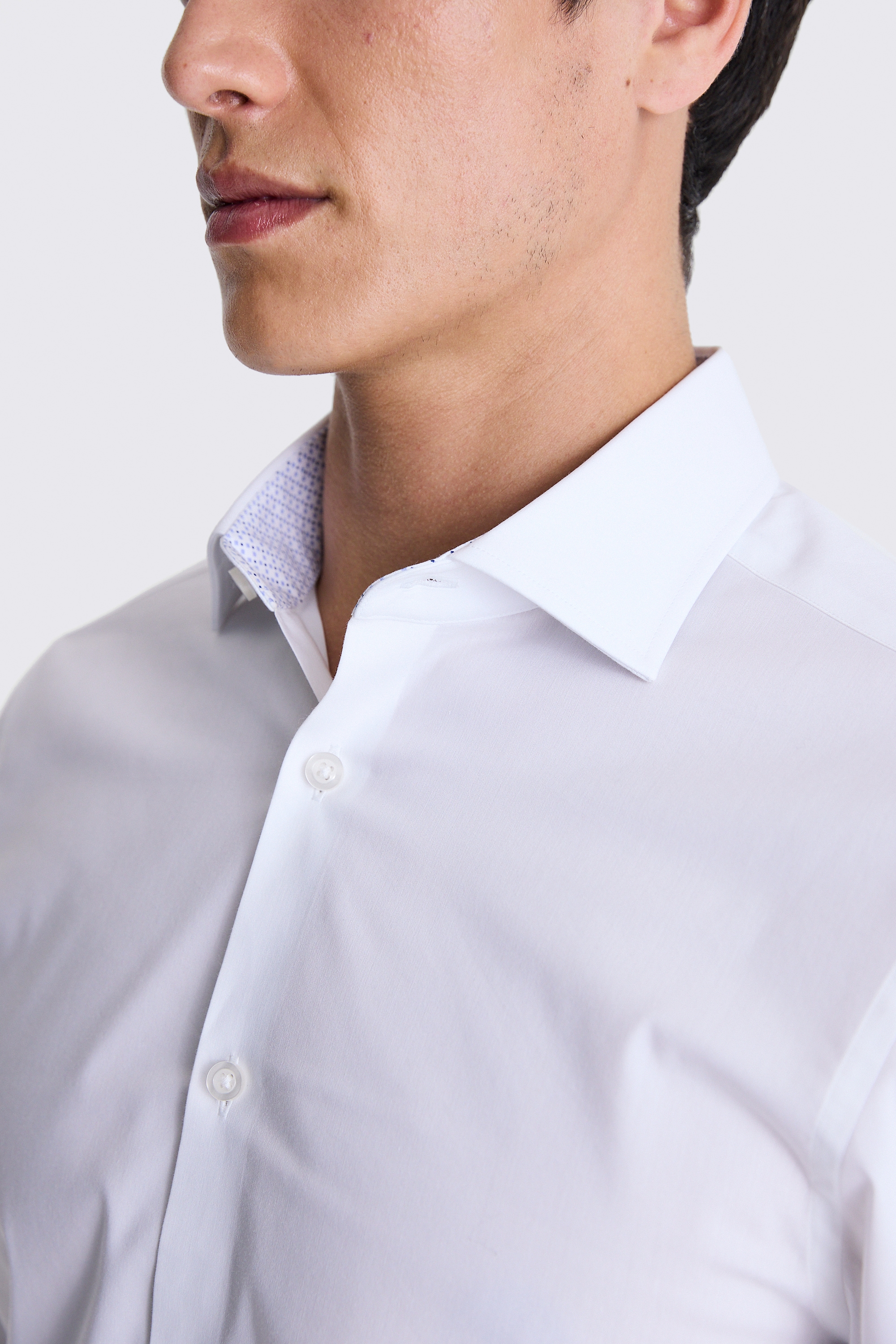 Slim Fit White Stretch Contrast Shirt