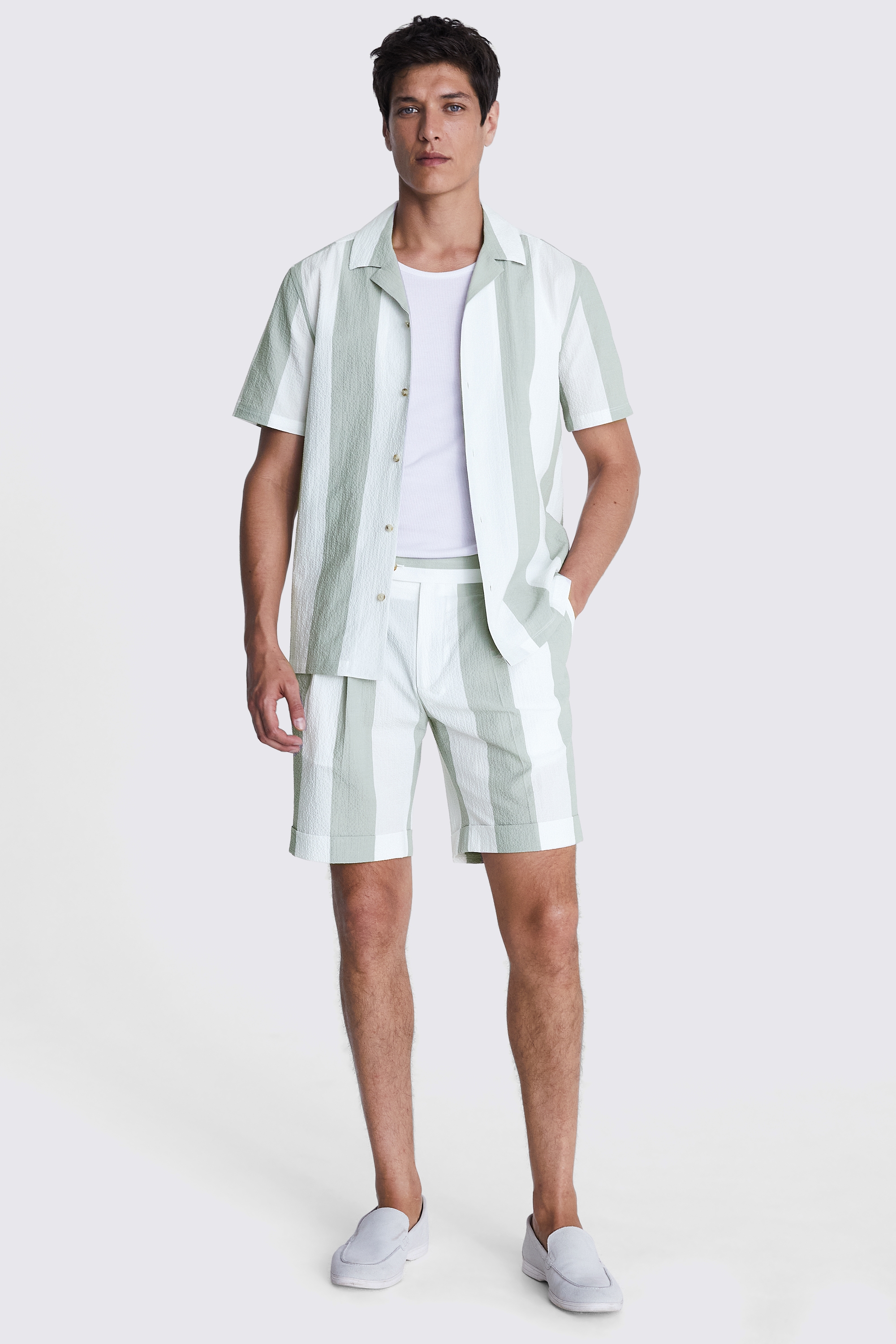 Sage Striped Seersucker Shorts