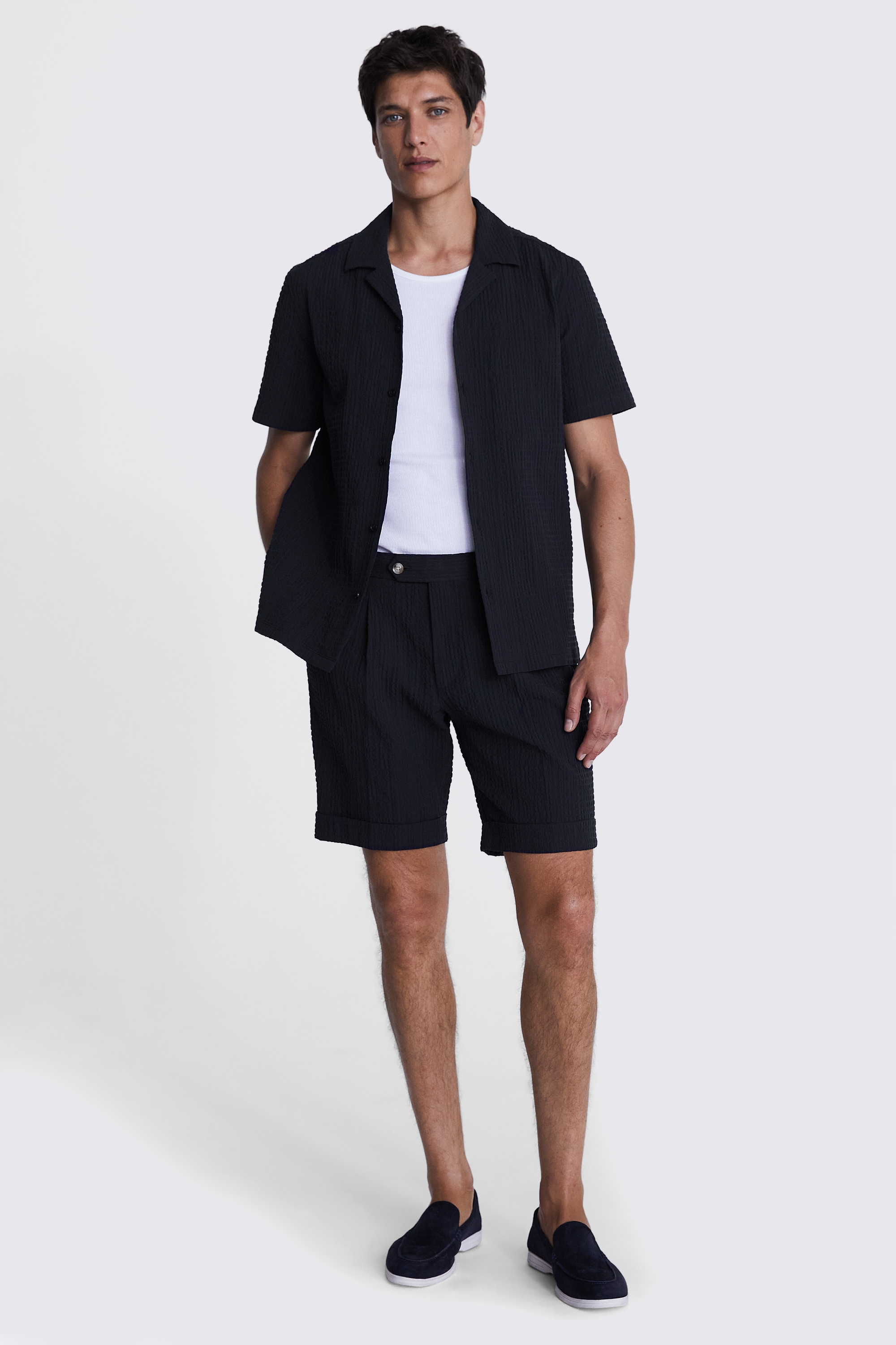 Navy Striped Seersucker Shorts