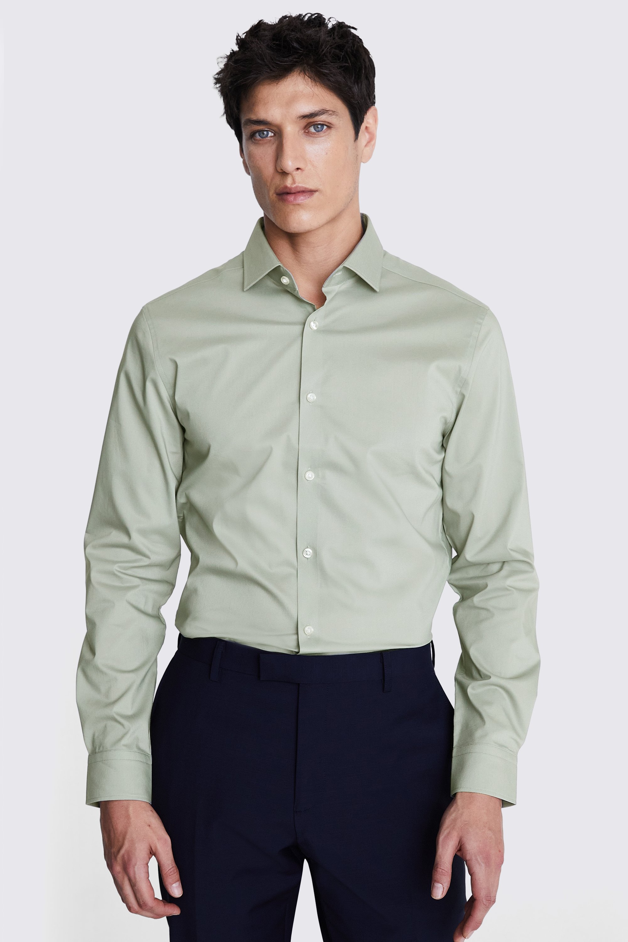 Slim Fit Sage Green Stretch Shirt | Buy Online at Moss