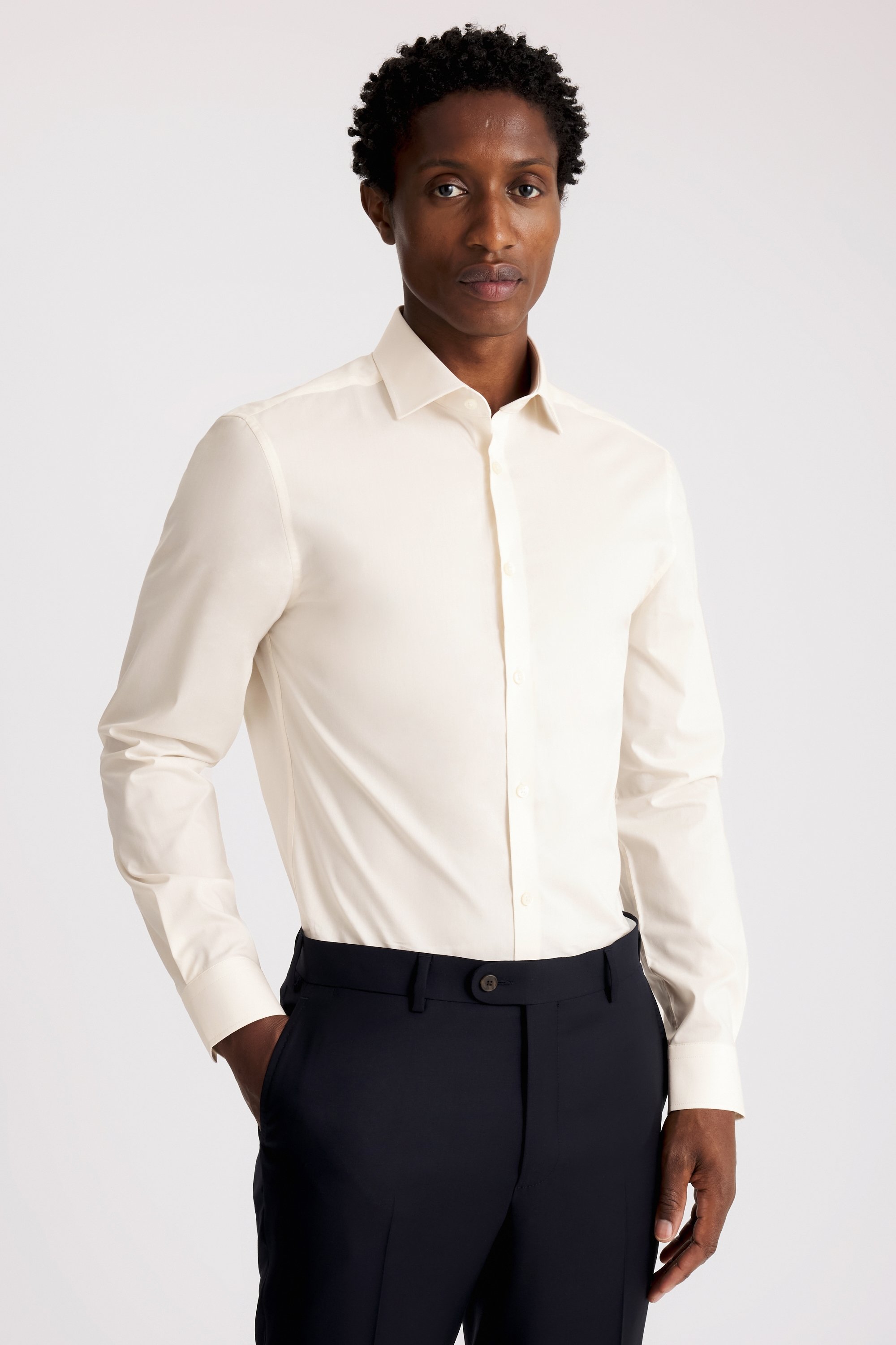 Slim Fit Off White Stretch Shirt
