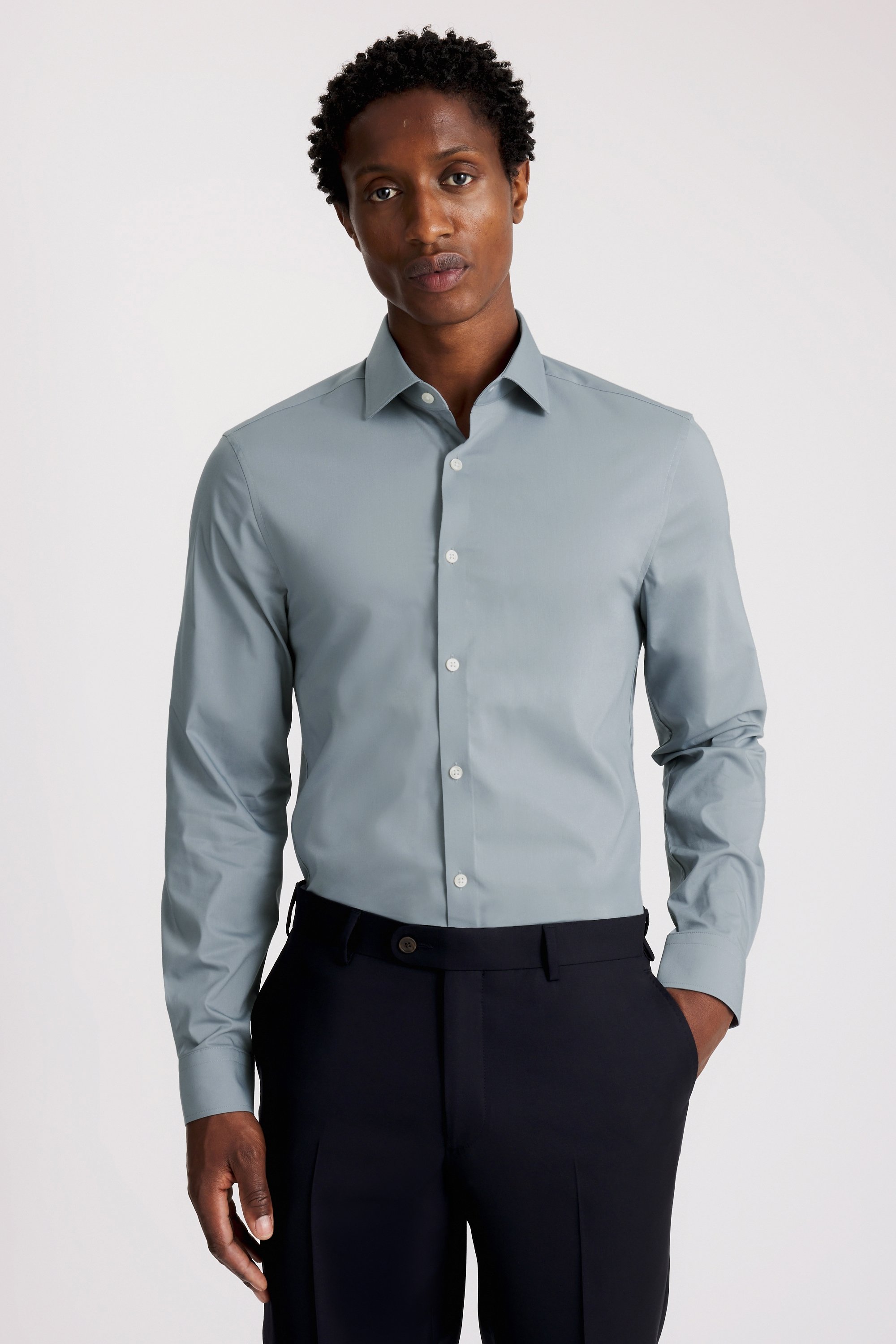 Slim Fit Mid Blue Stretch Shirt