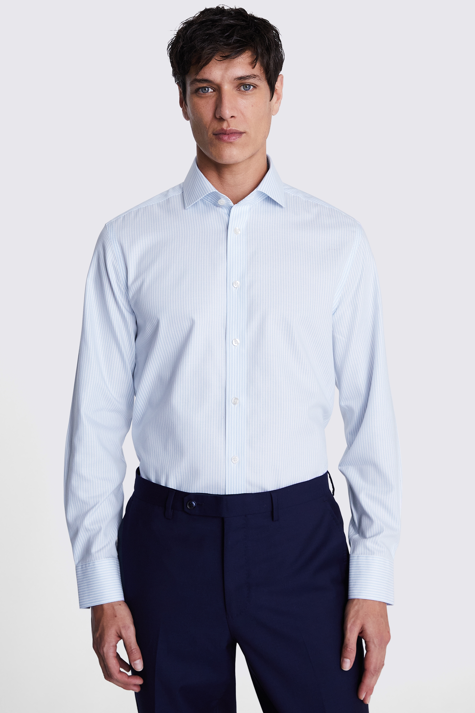 Tailored Fit Light Blue Stripe Twill Non-Iron Shirt | Buy Online at Moss