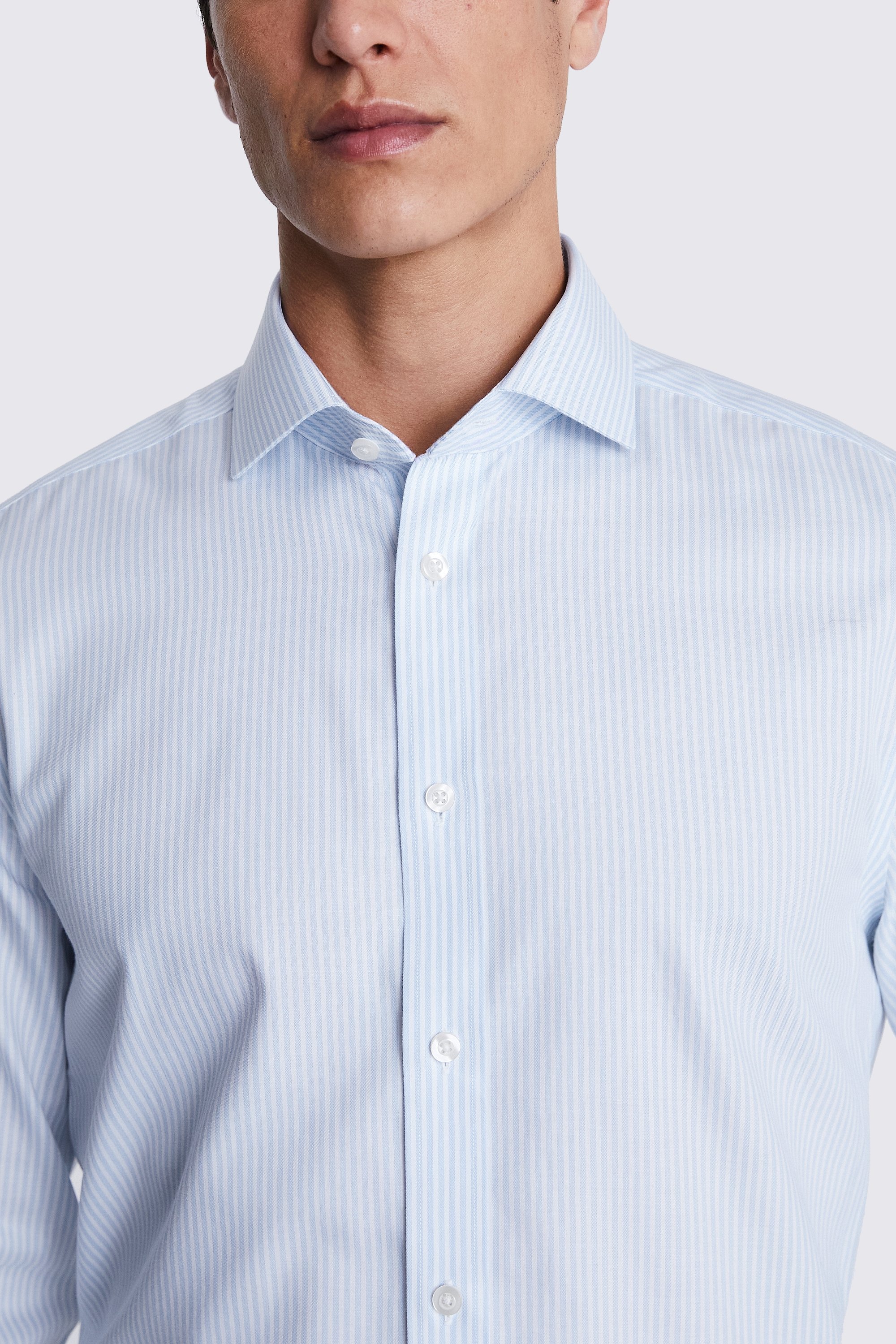 Tailored Fit Light Blue Stripe Twill Non-Iron Shirt | Buy Online at Moss