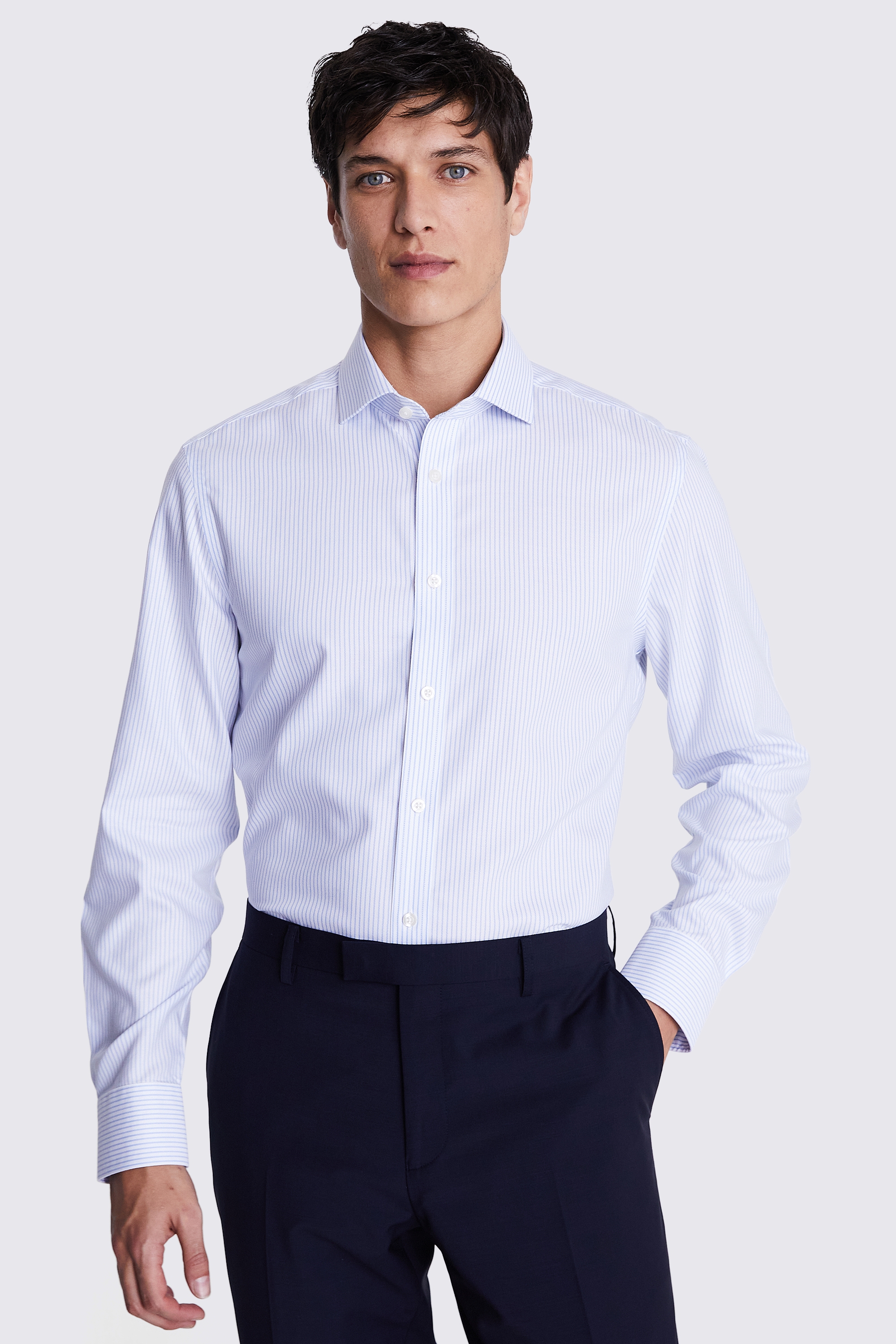 Tailored Fit Sky Royal Oxford Stripe Non-Iron Shirt | Buy Online at Moss