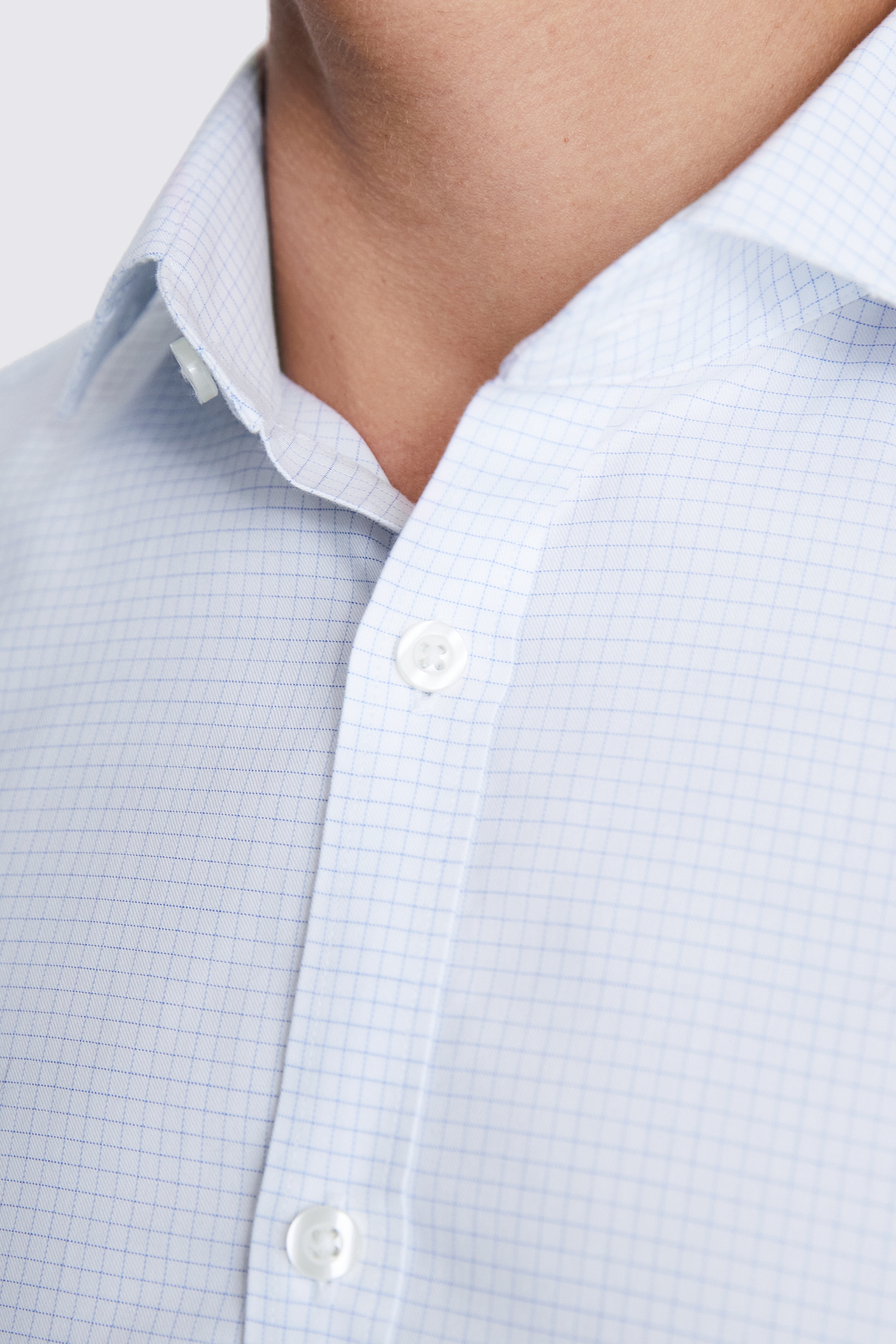 Slim Fit Light Blue Grid Check Non Iron Shirt