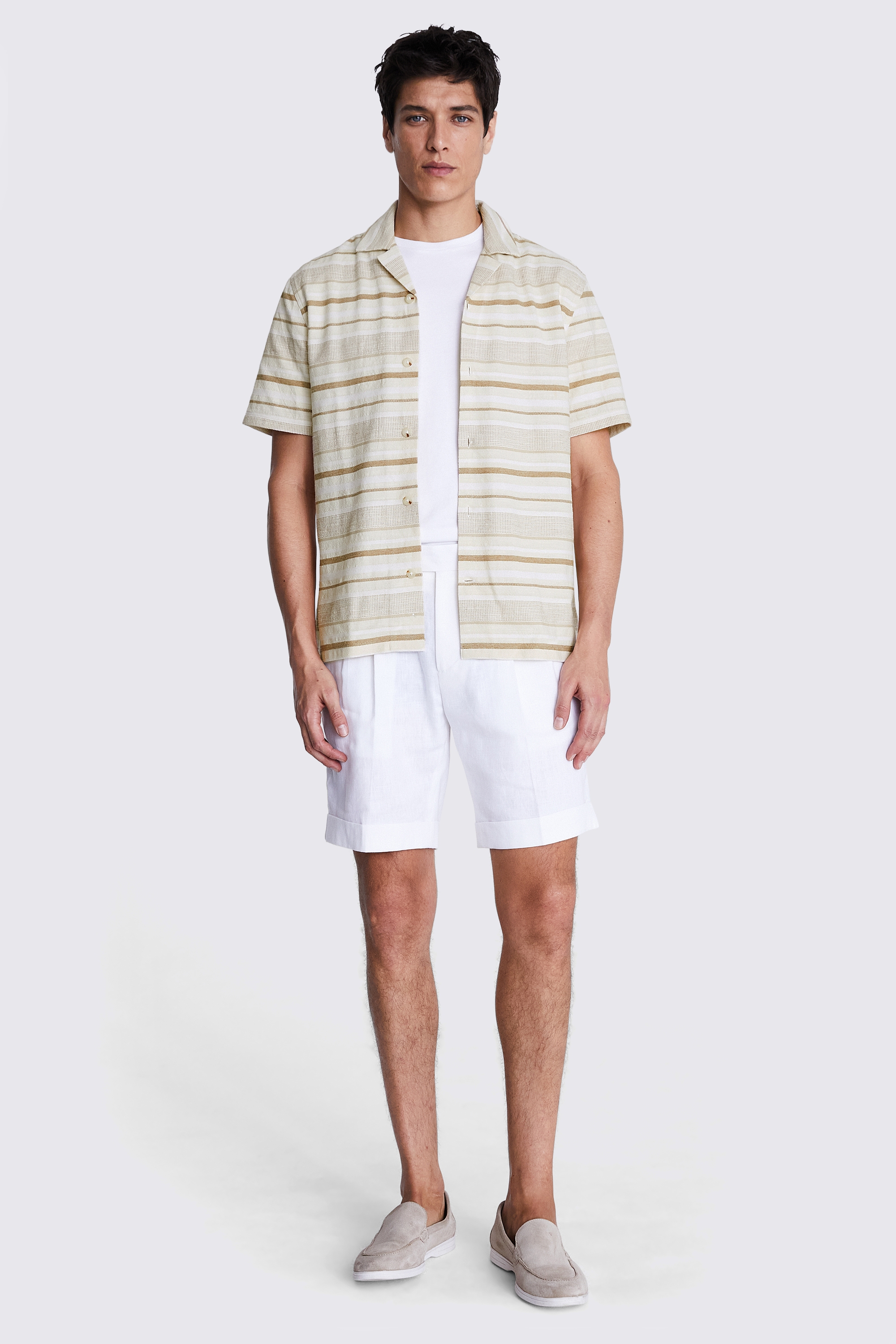 Neutral Stripe Woven Cuban Collar Shirt