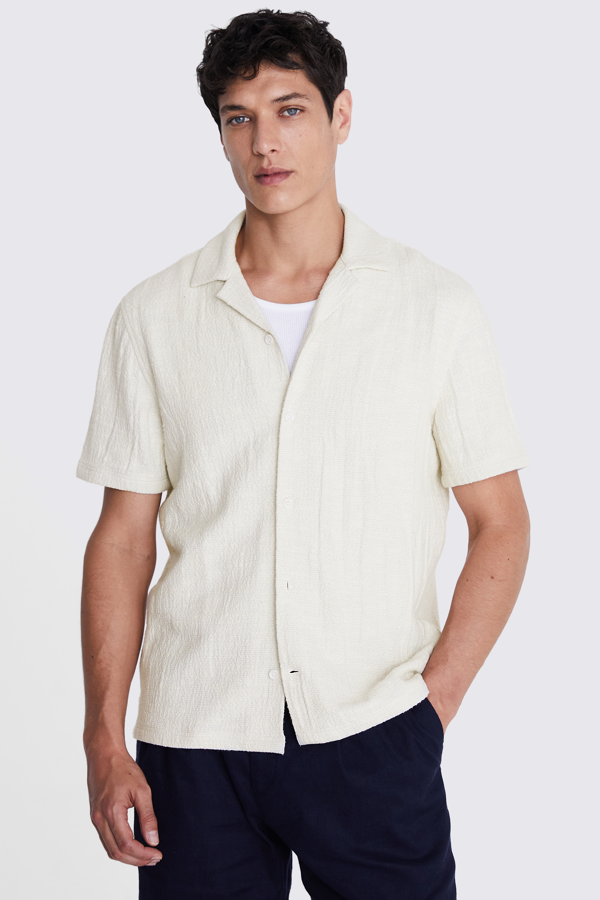Neutral and Sky Woven Cuban Shirt
