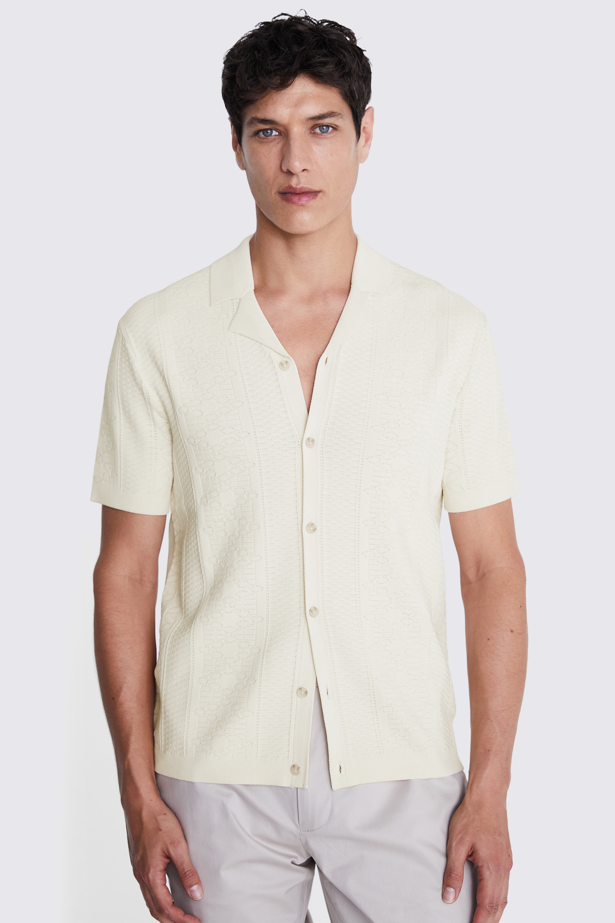 Ecru Pointelle Knitted Shirt