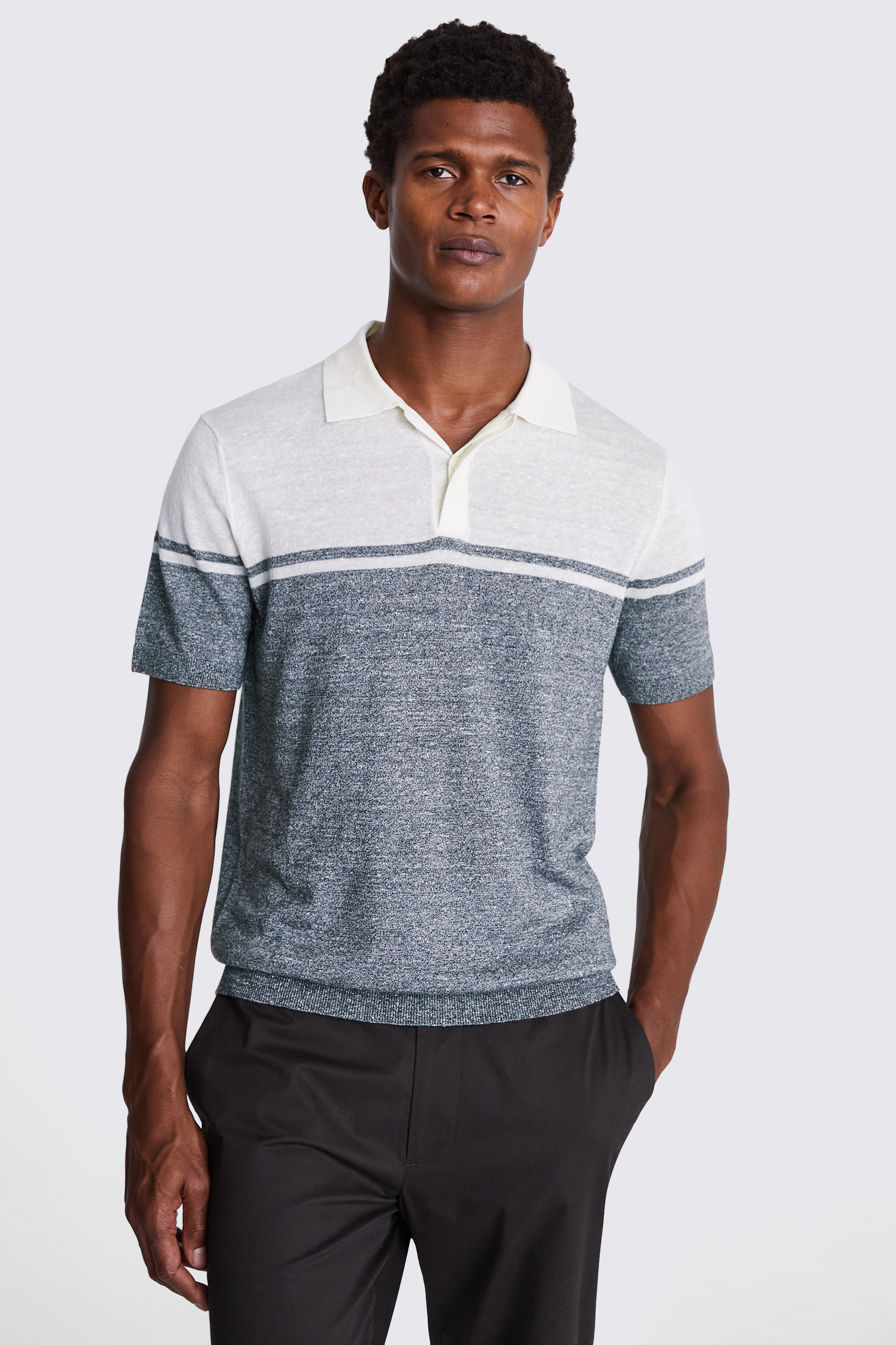 Khaki Stripe Linen Blend Knitted Polo | Buy Online at Moss