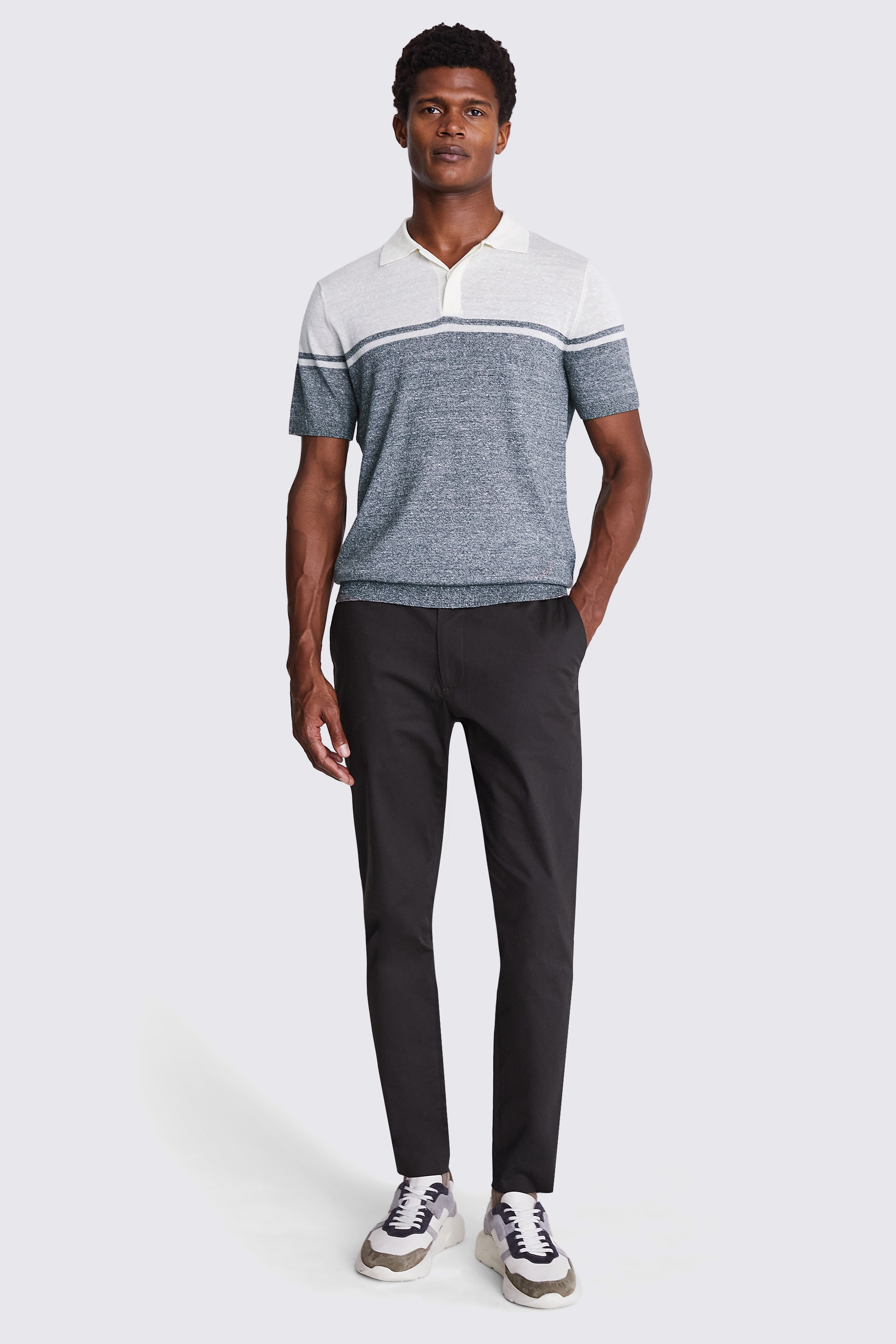 Khaki Stripe Linen Blend Knitted Polo