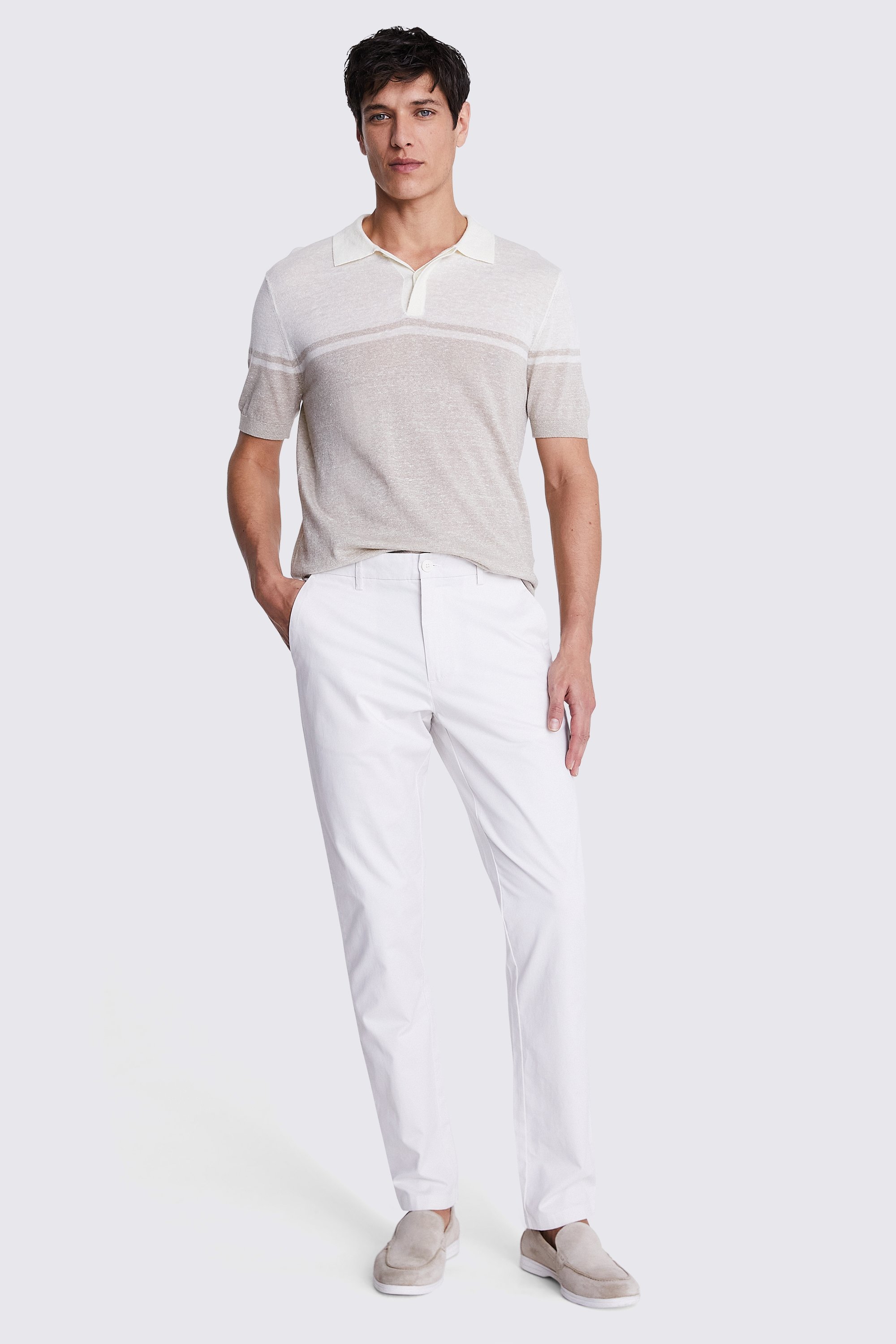 Neutral Stripe Linen Blend Knitted Polo