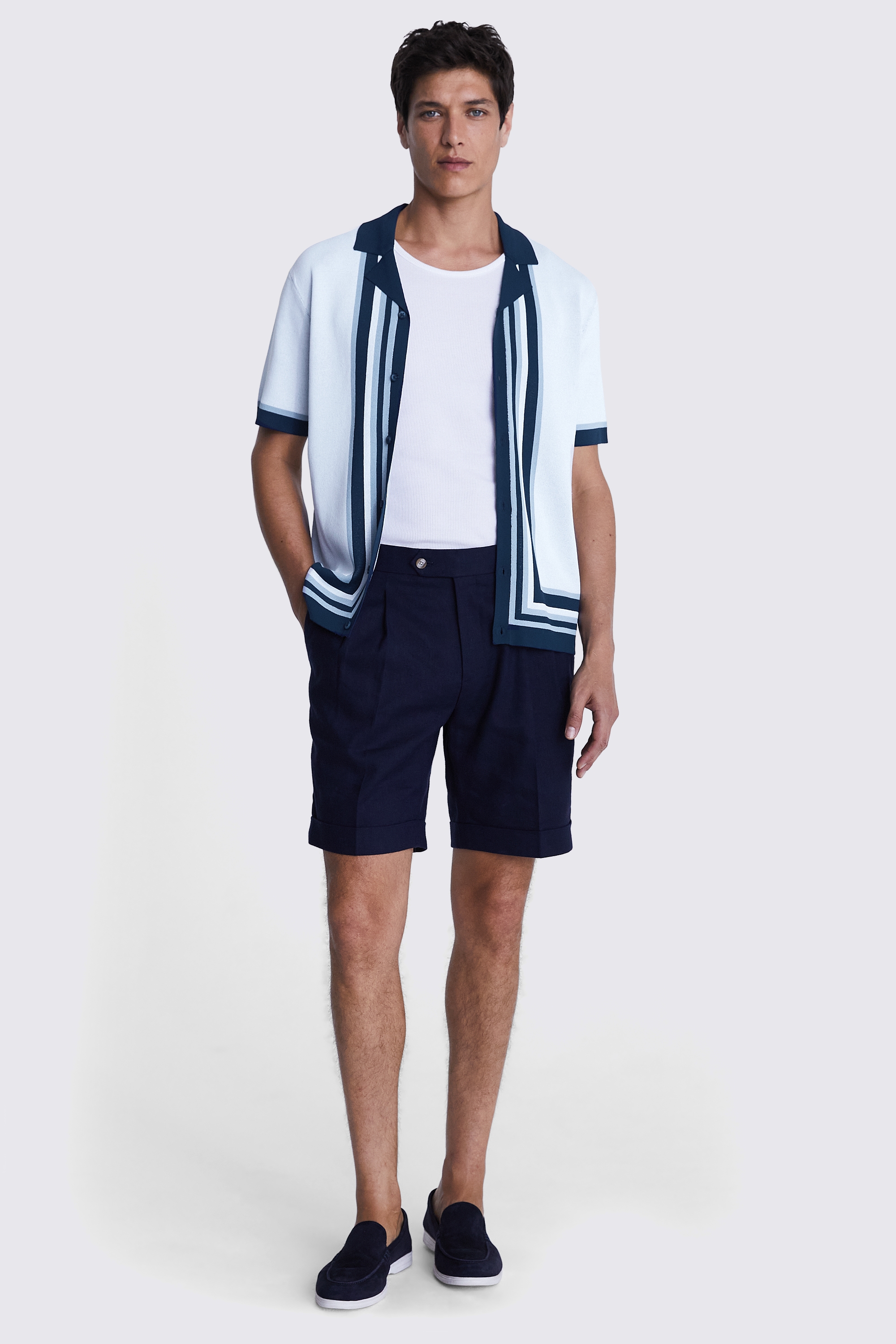 Blue & White Border Jacquard Shirt