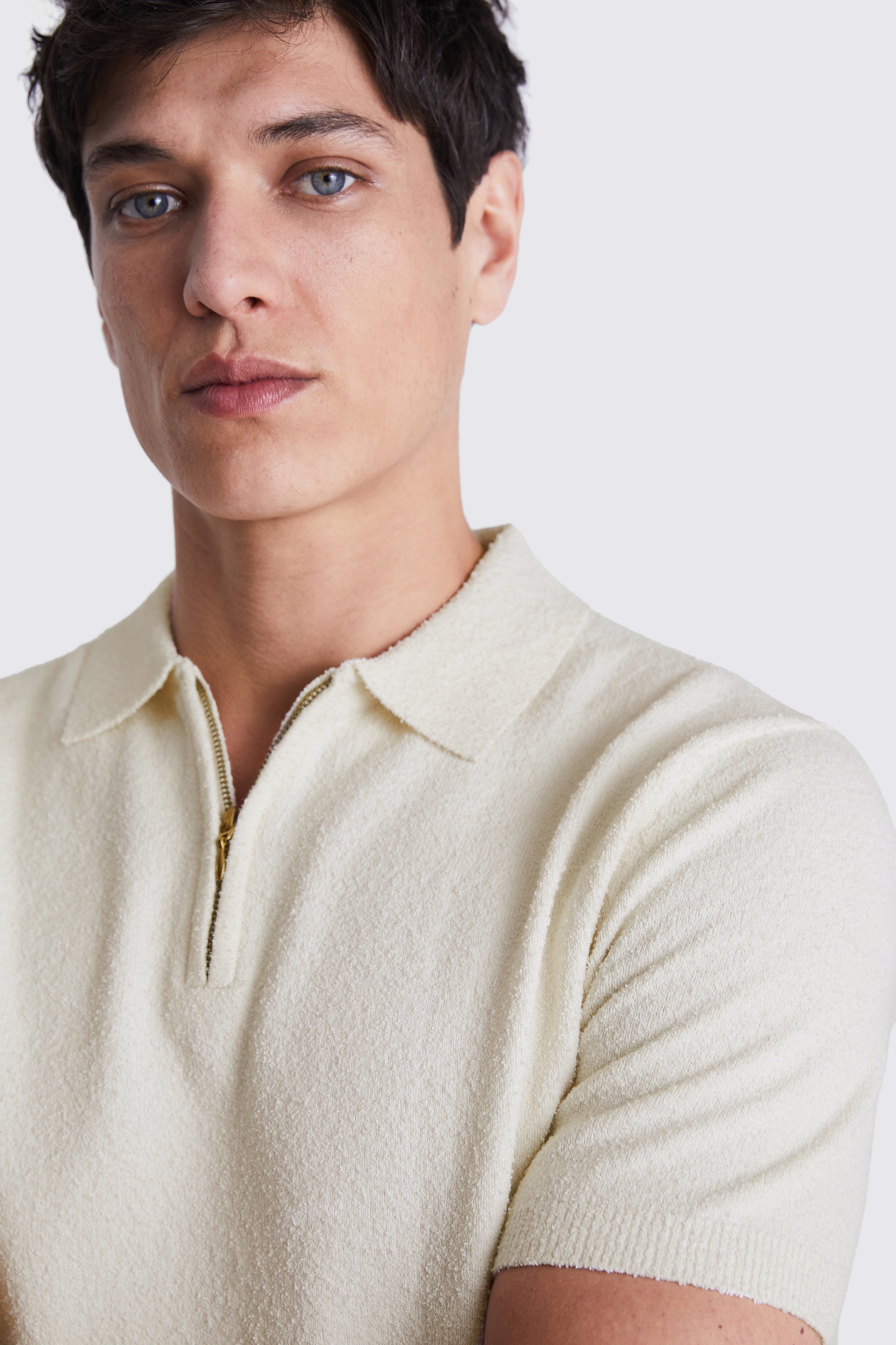 Ecru Bouclé Zip-Neck Polo Shirt | Buy Online at Moss