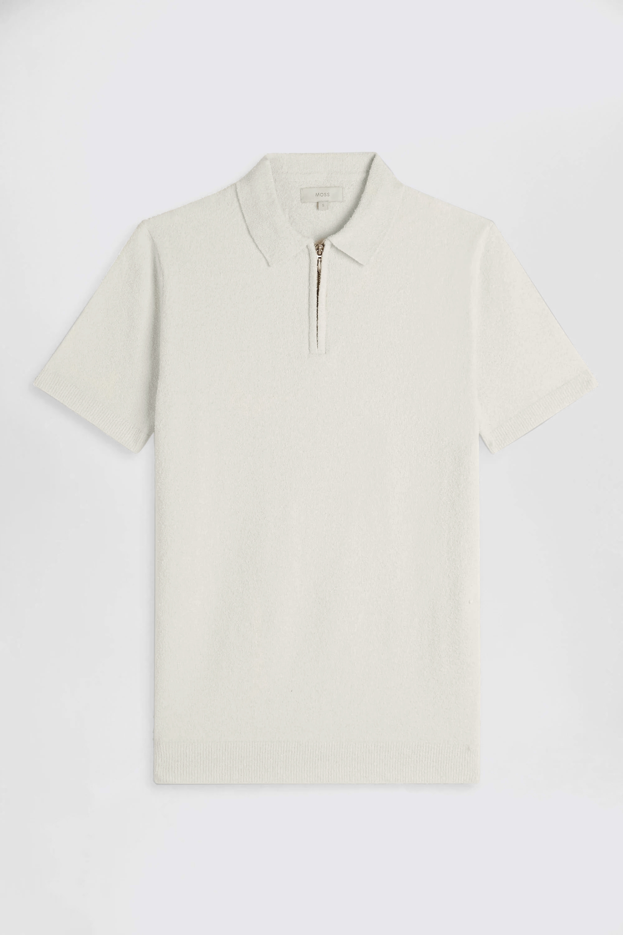Ecru Bouclé Zip-Neck Polo Shirt