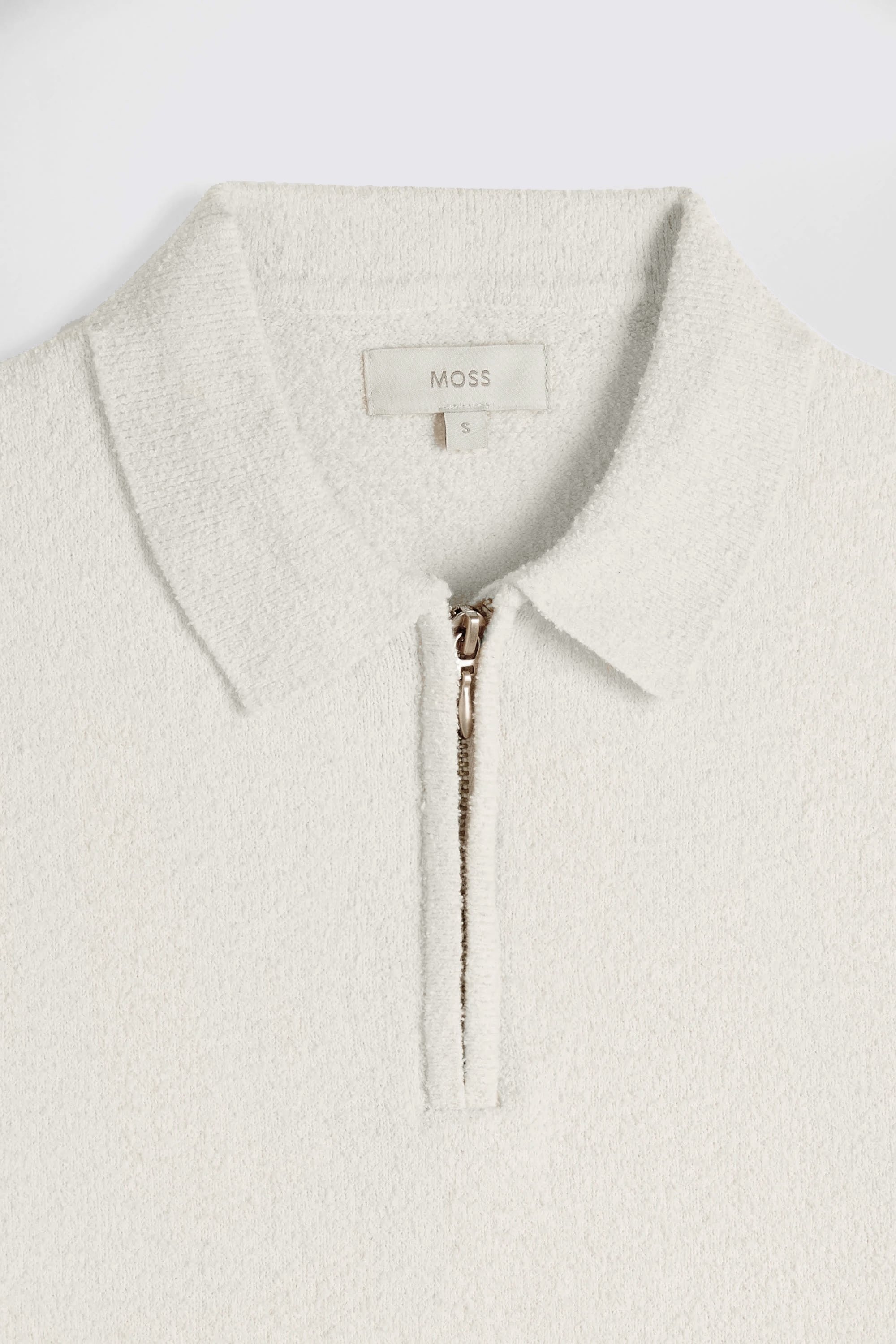 Ecru Bouclé Zip-Neck Polo Shirt