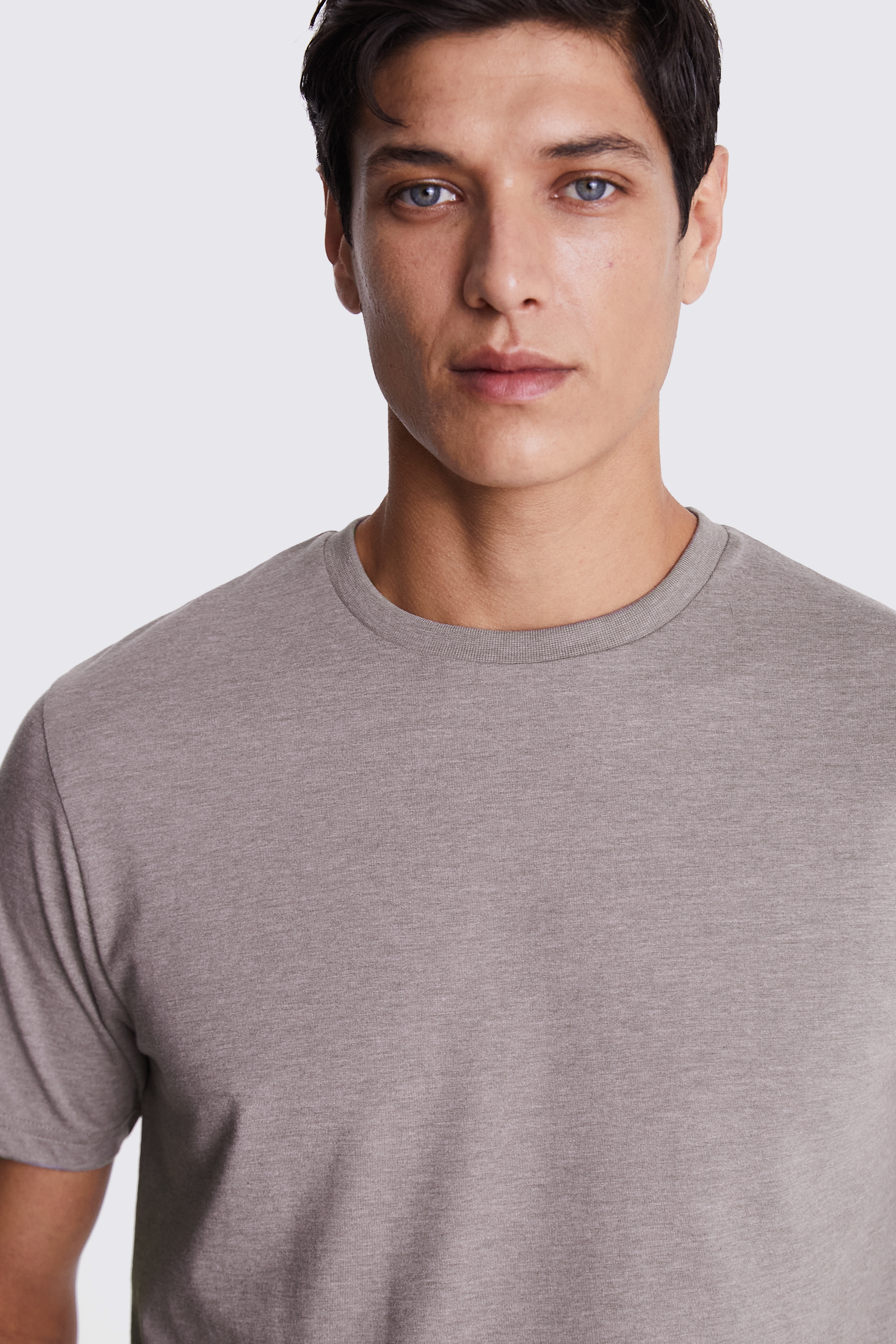 Beige Melange Crew Neck T-Shirt