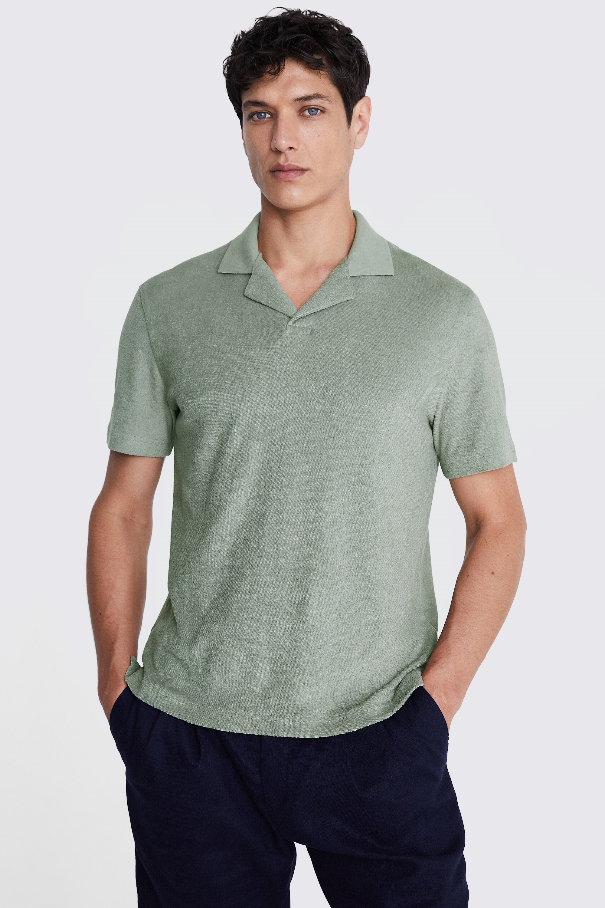 Sage Terry Towelling Skipper Polo