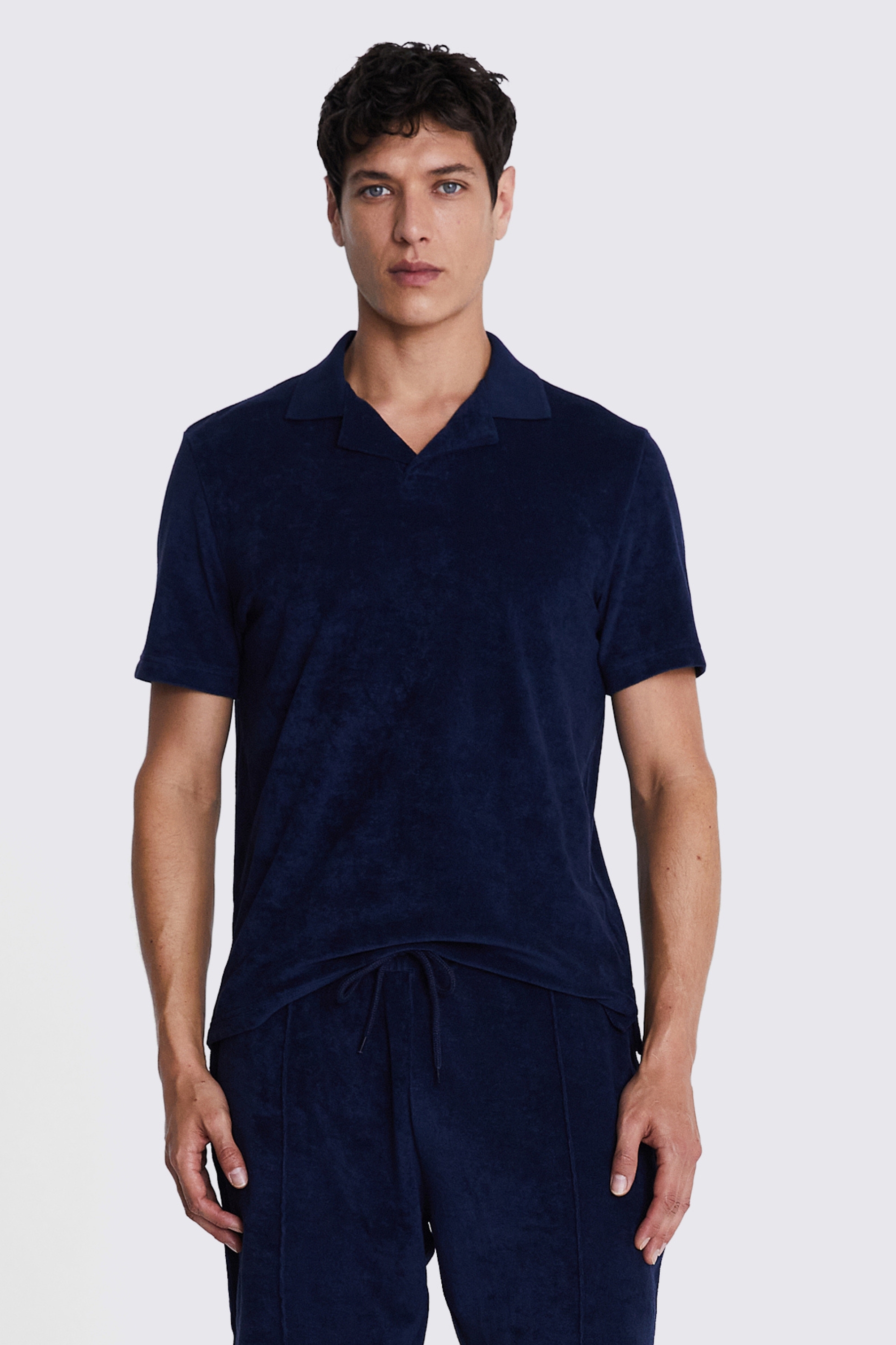 Navy Terry Towelling Skipper Polo