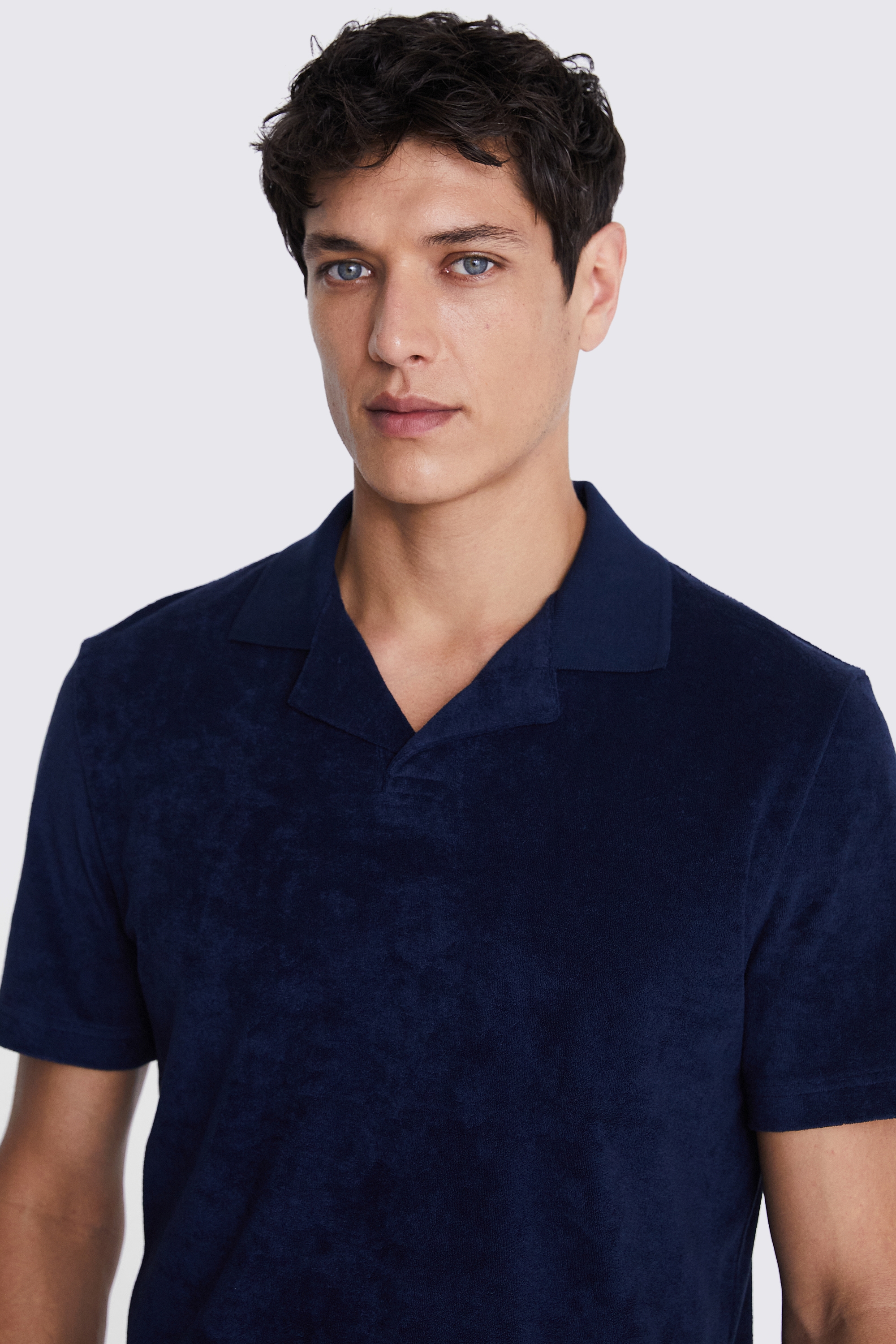 Navy Terry Towelling Skipper Polo