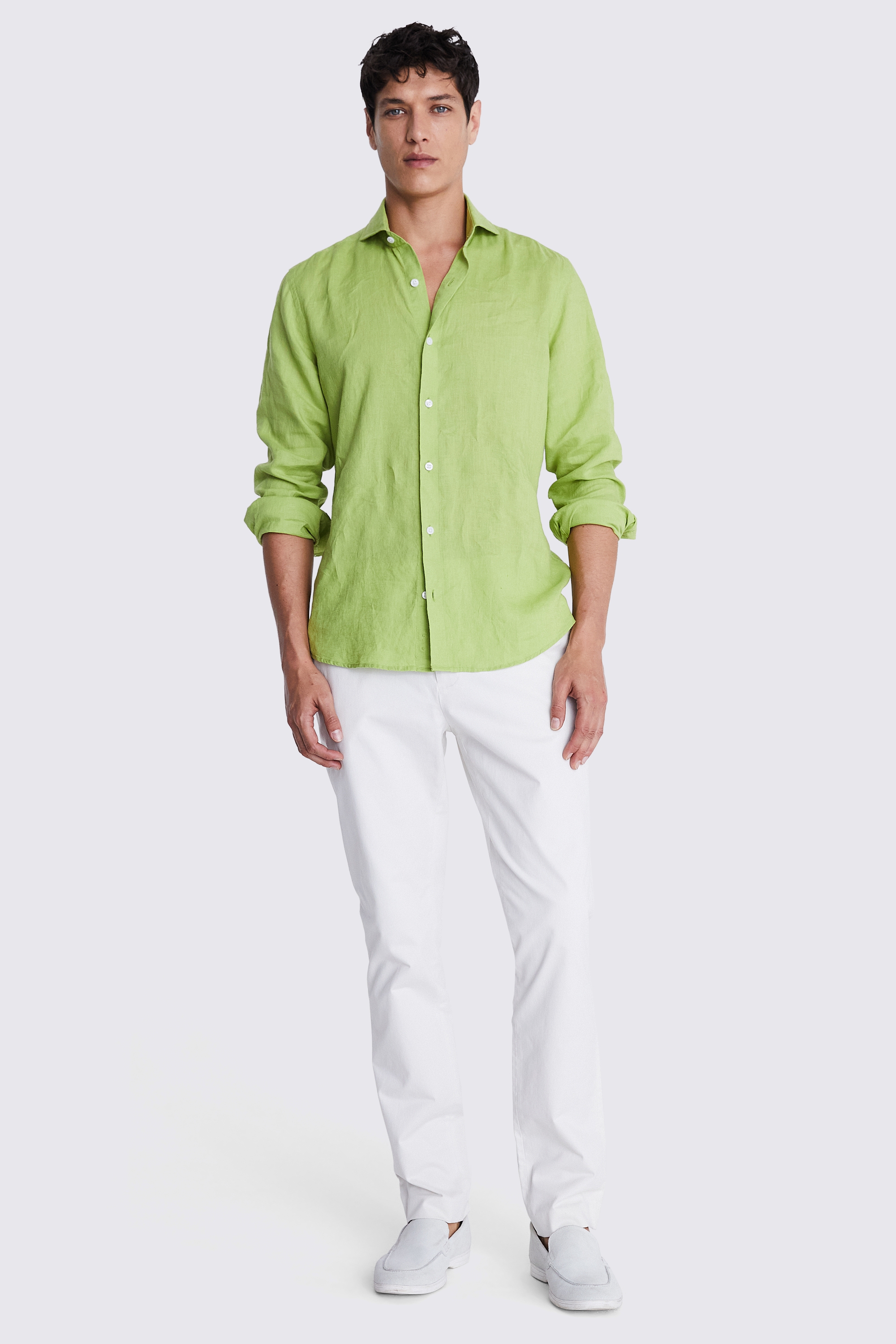 Tailored Fit Acid Green Linen Shirt