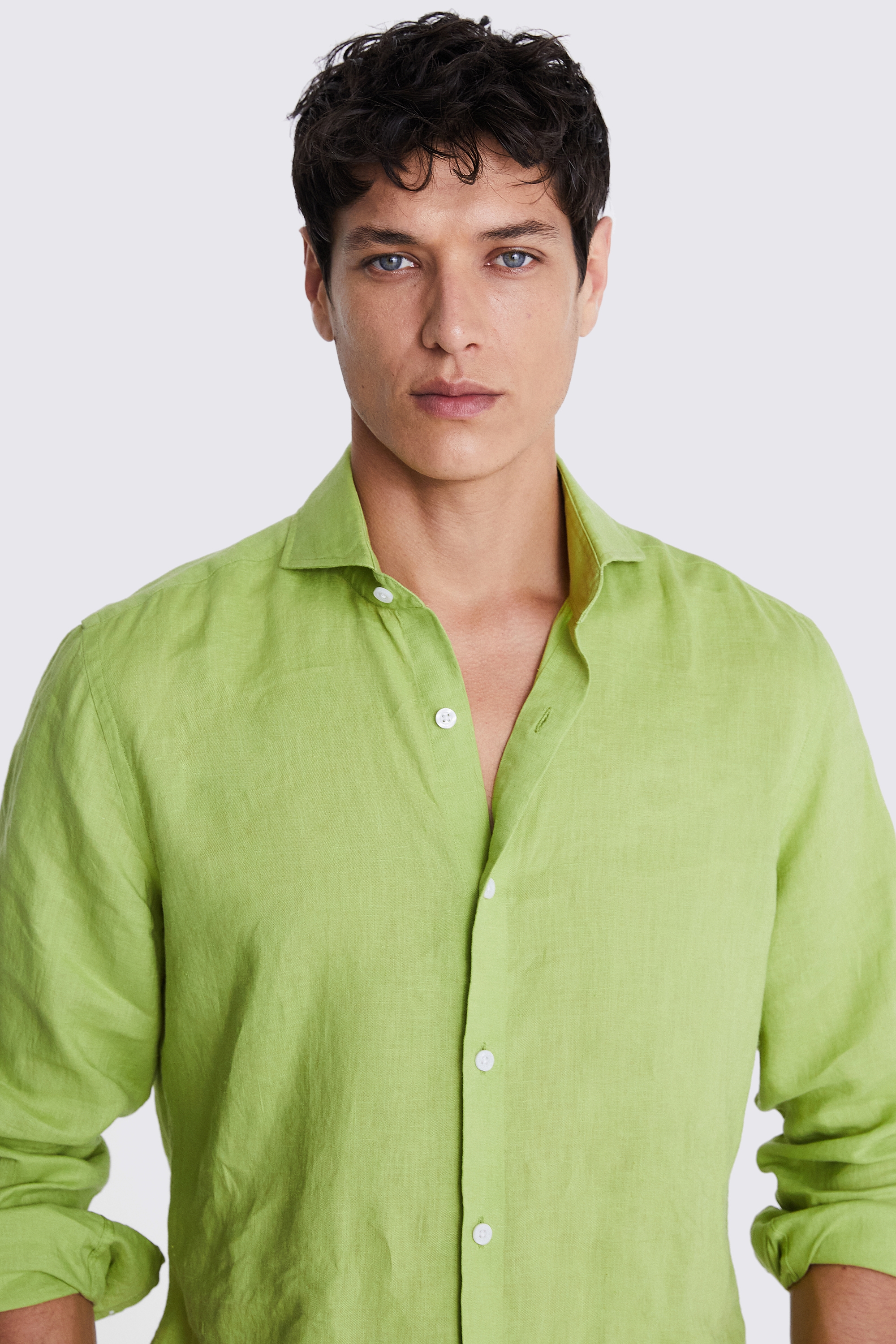 Tailored Fit Acid Green Linen Shirt 