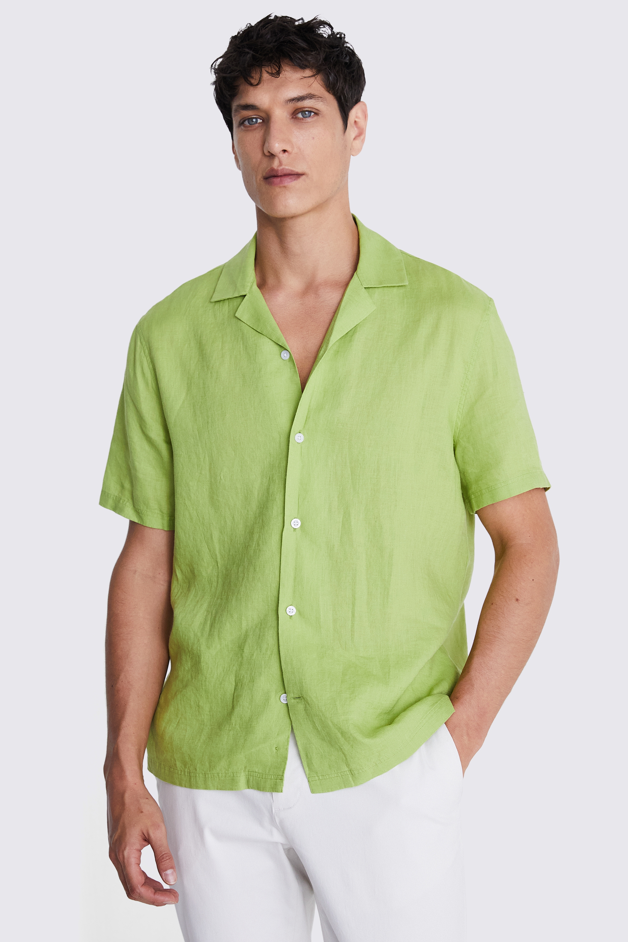 Tailored Fit Acid Green Linen Cuban Collar Shirt | Buy Online at Moss