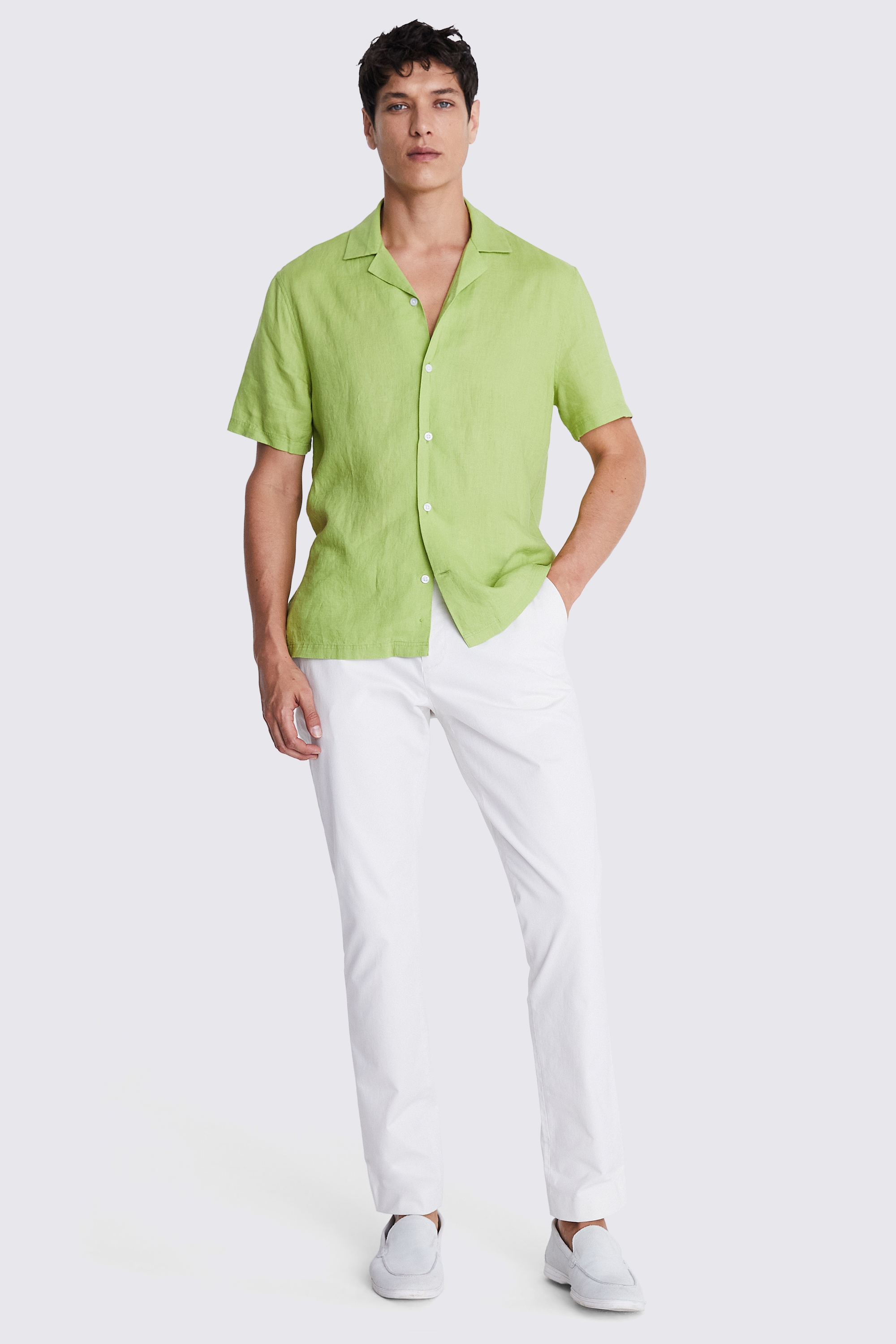 Acid Green Linen Cuban Collar Shirt