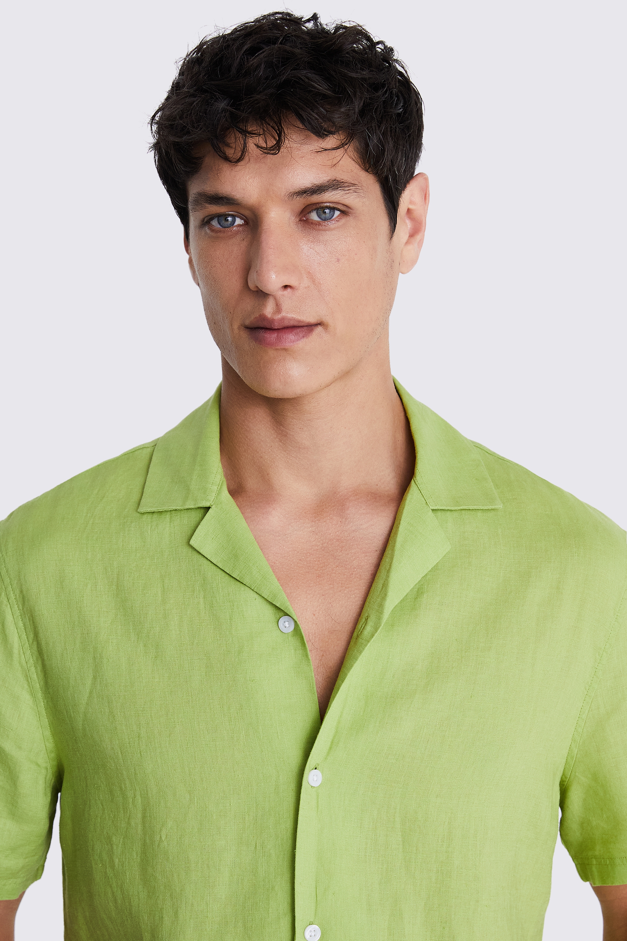 Tailored Fit Acid Green Linen Cuban Collar Shirt | Buy Online at Moss