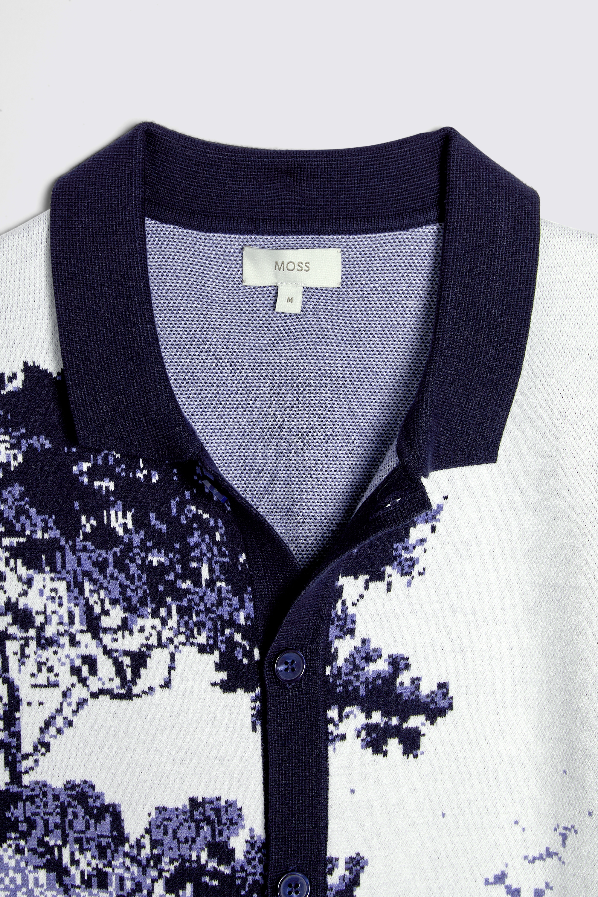 Blue Landscape Jacquard Knitted Cuban Shirt