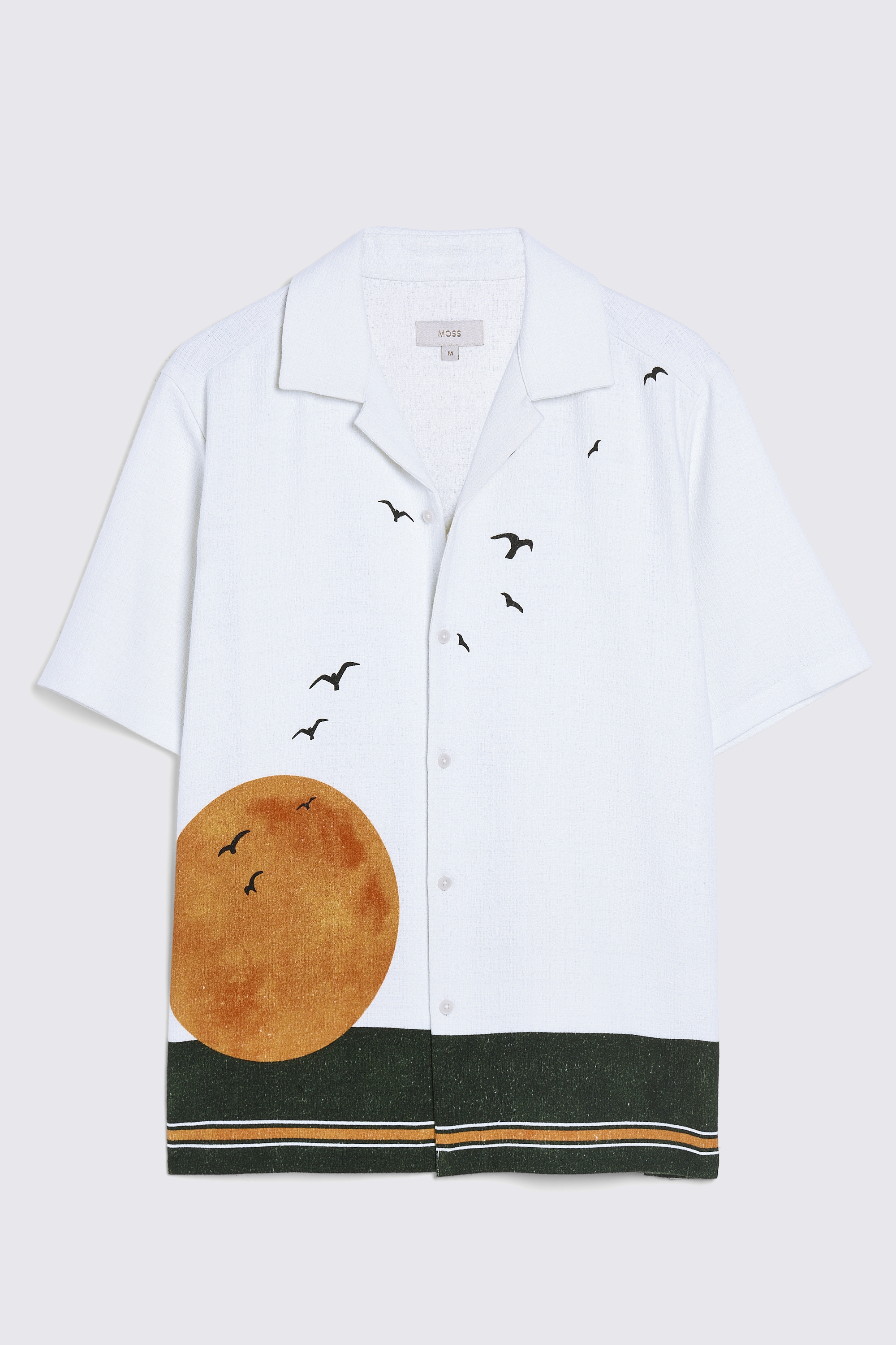 Off white and Green Sun Print Cuban Collar Shirt