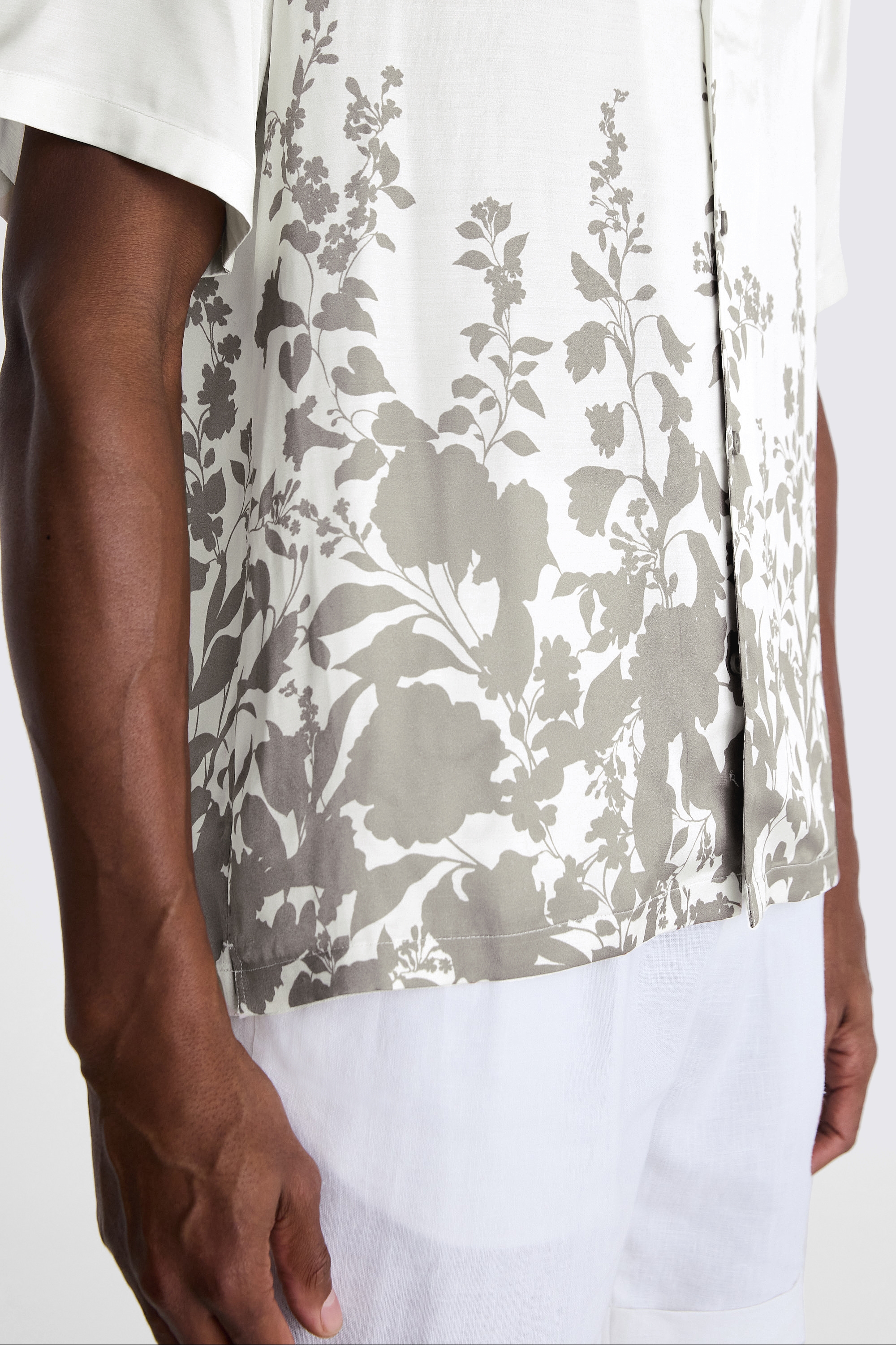 Taupe Floral Print Cuban Collar Shirt