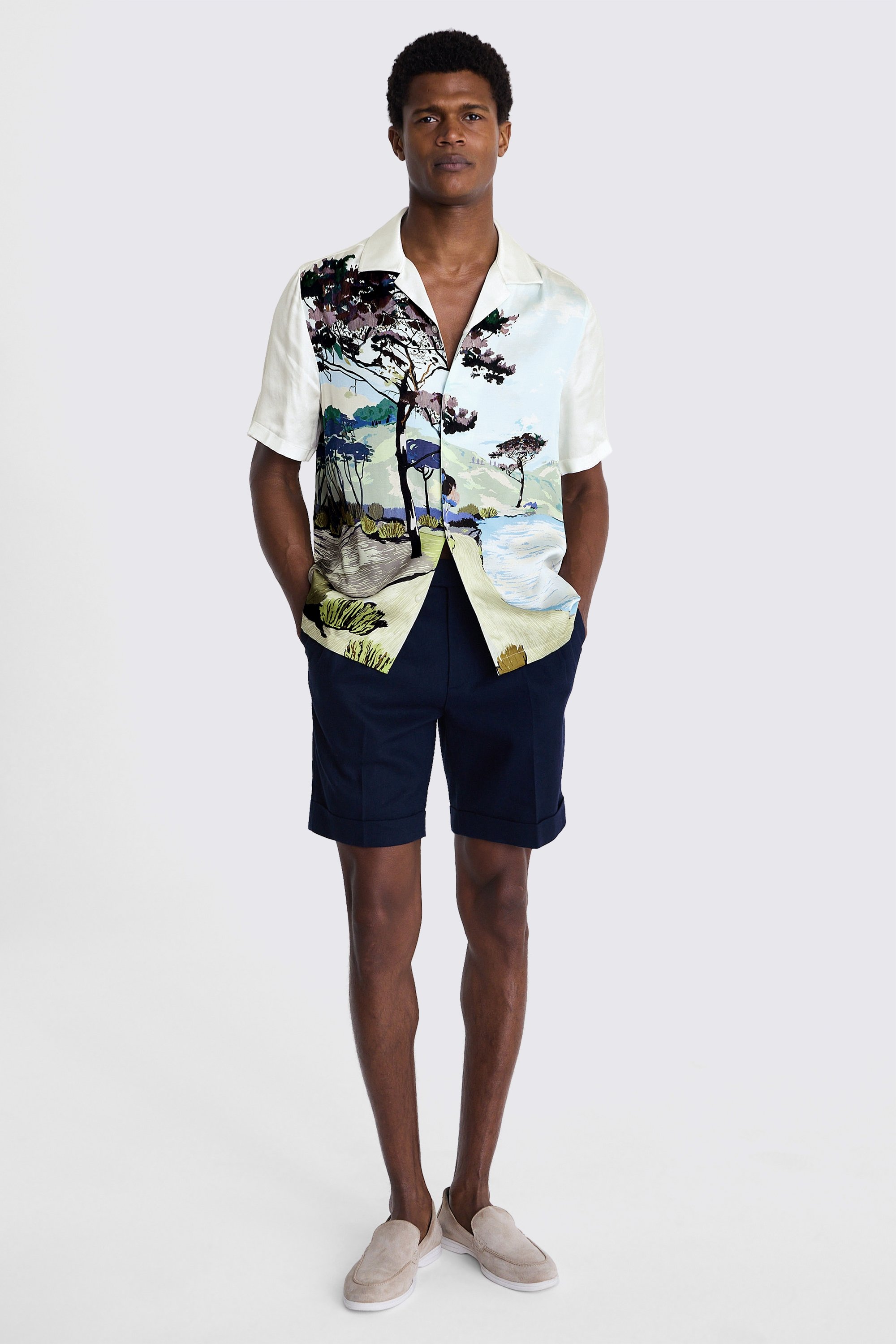 Landscape Print Cuban Collar Shirt
