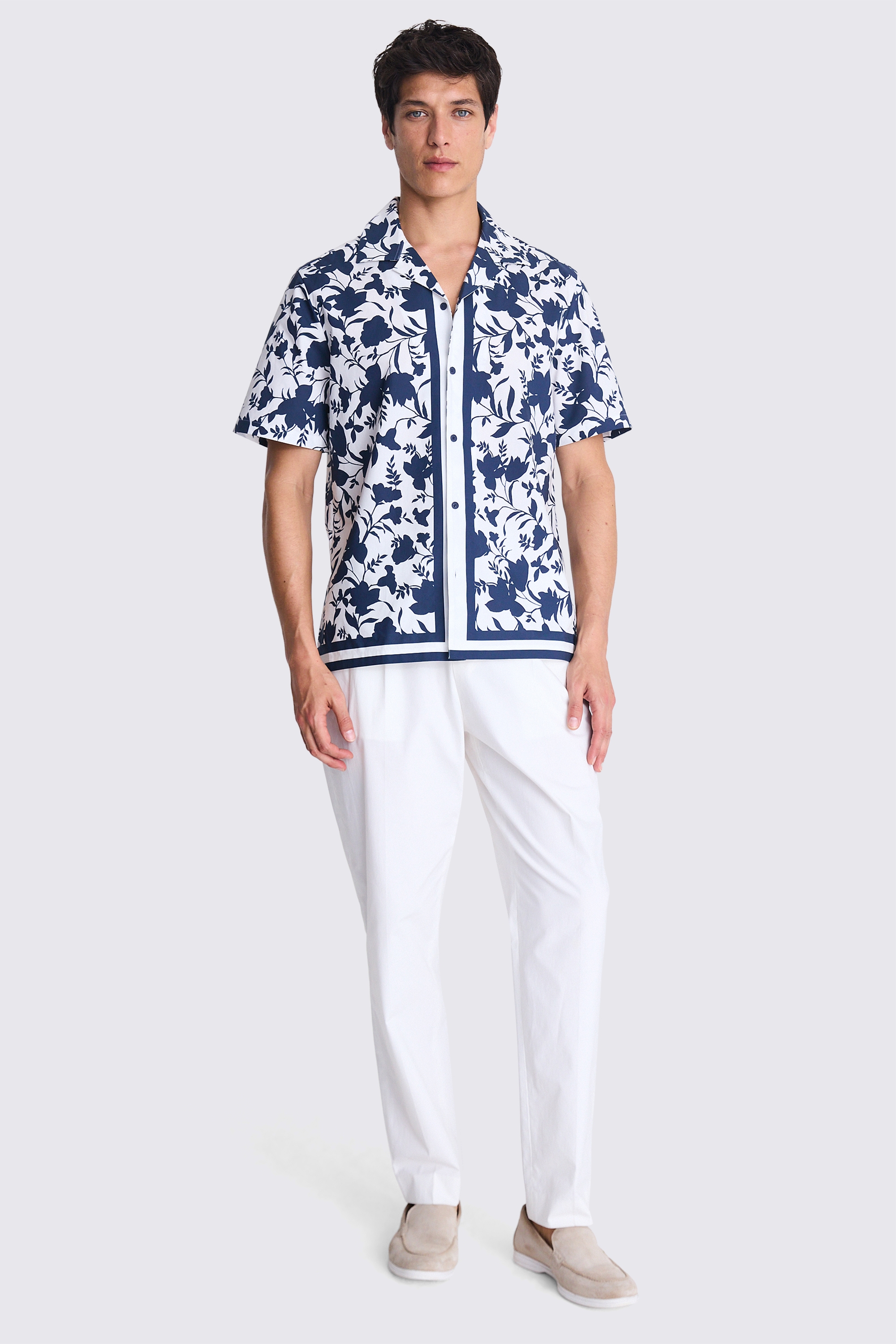 Navy Floral Border Print Shirt