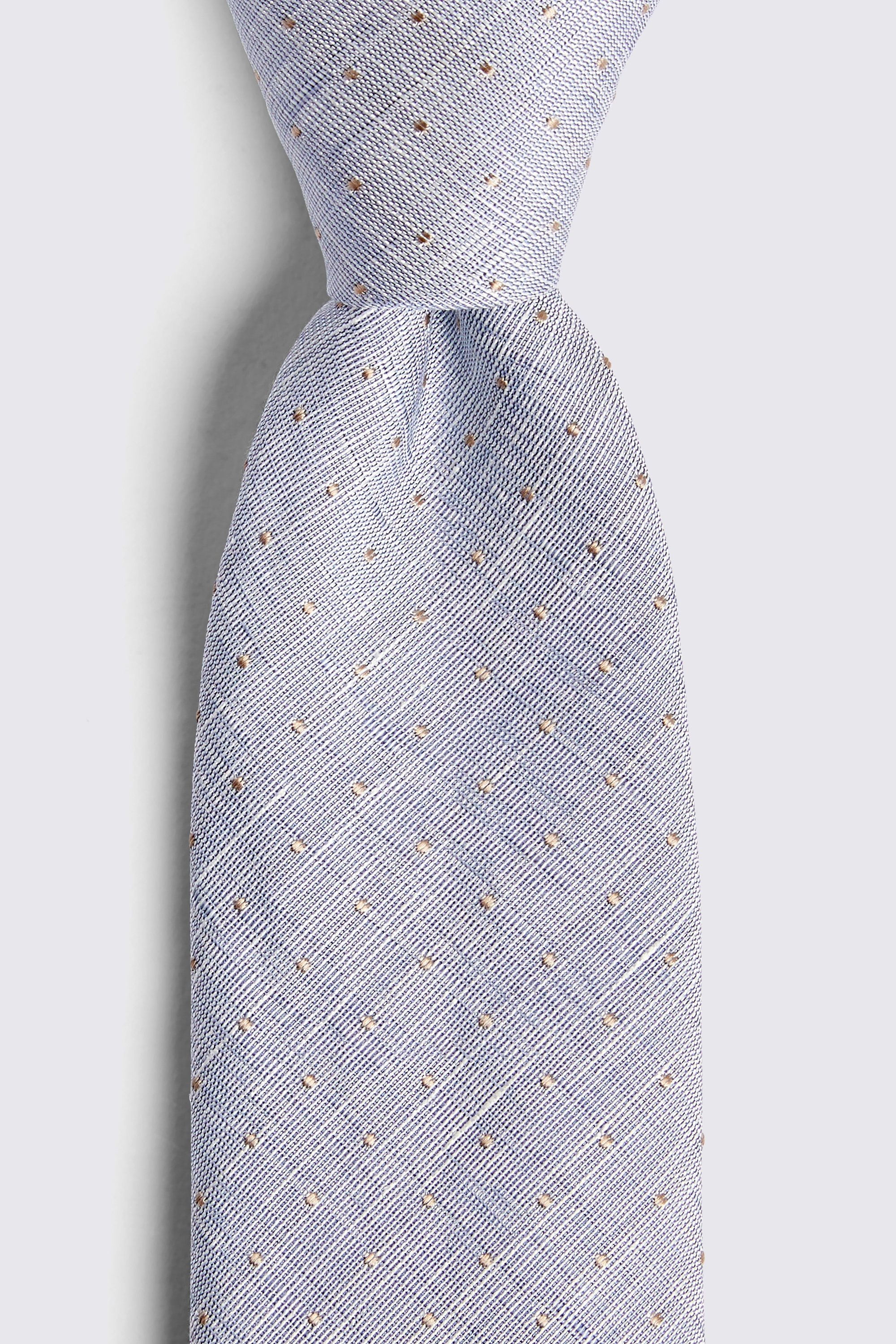 Sky with Gold Pindot Silk & Linen Tie