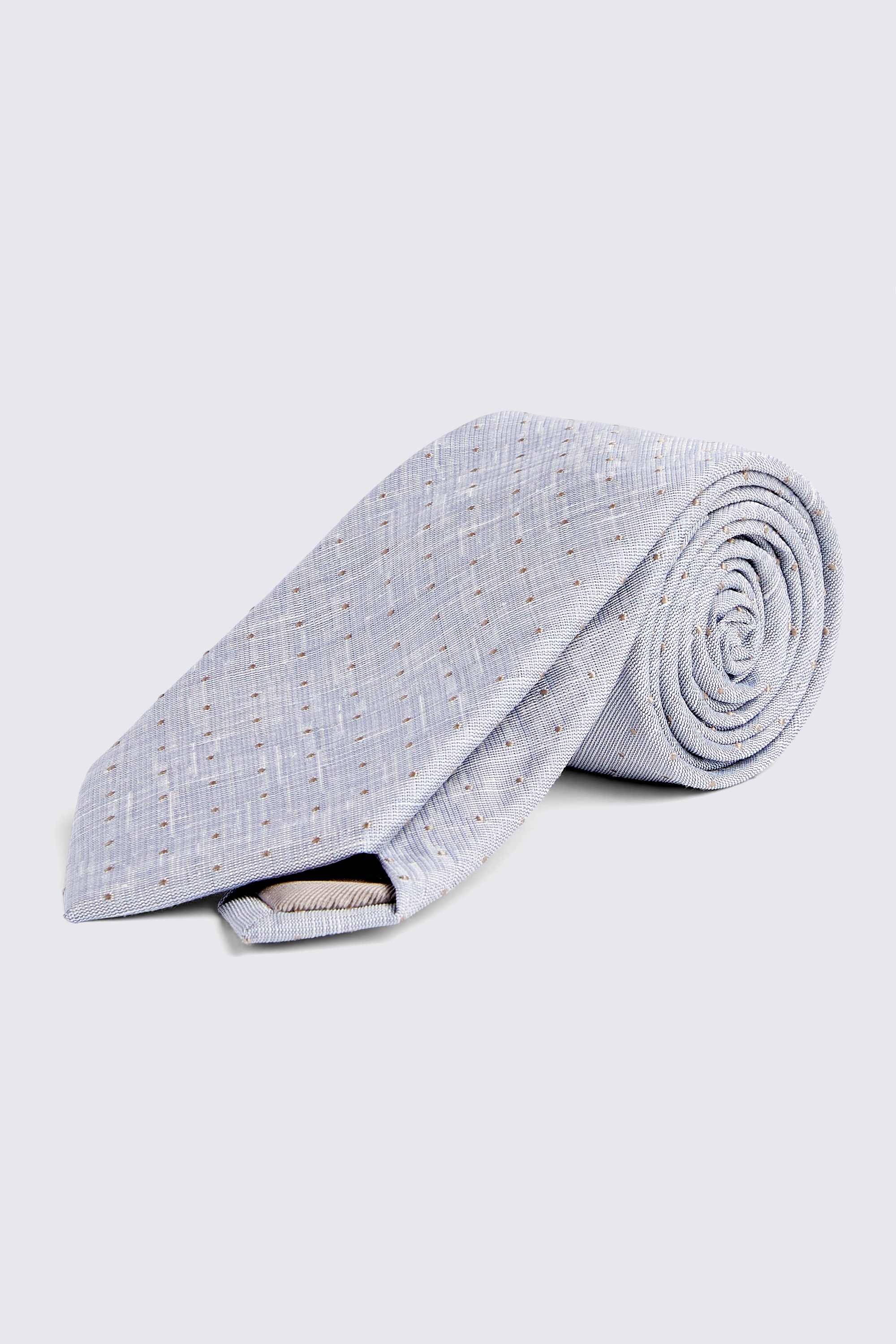 Sky with Gold Pindot Silk & Linen Tie
