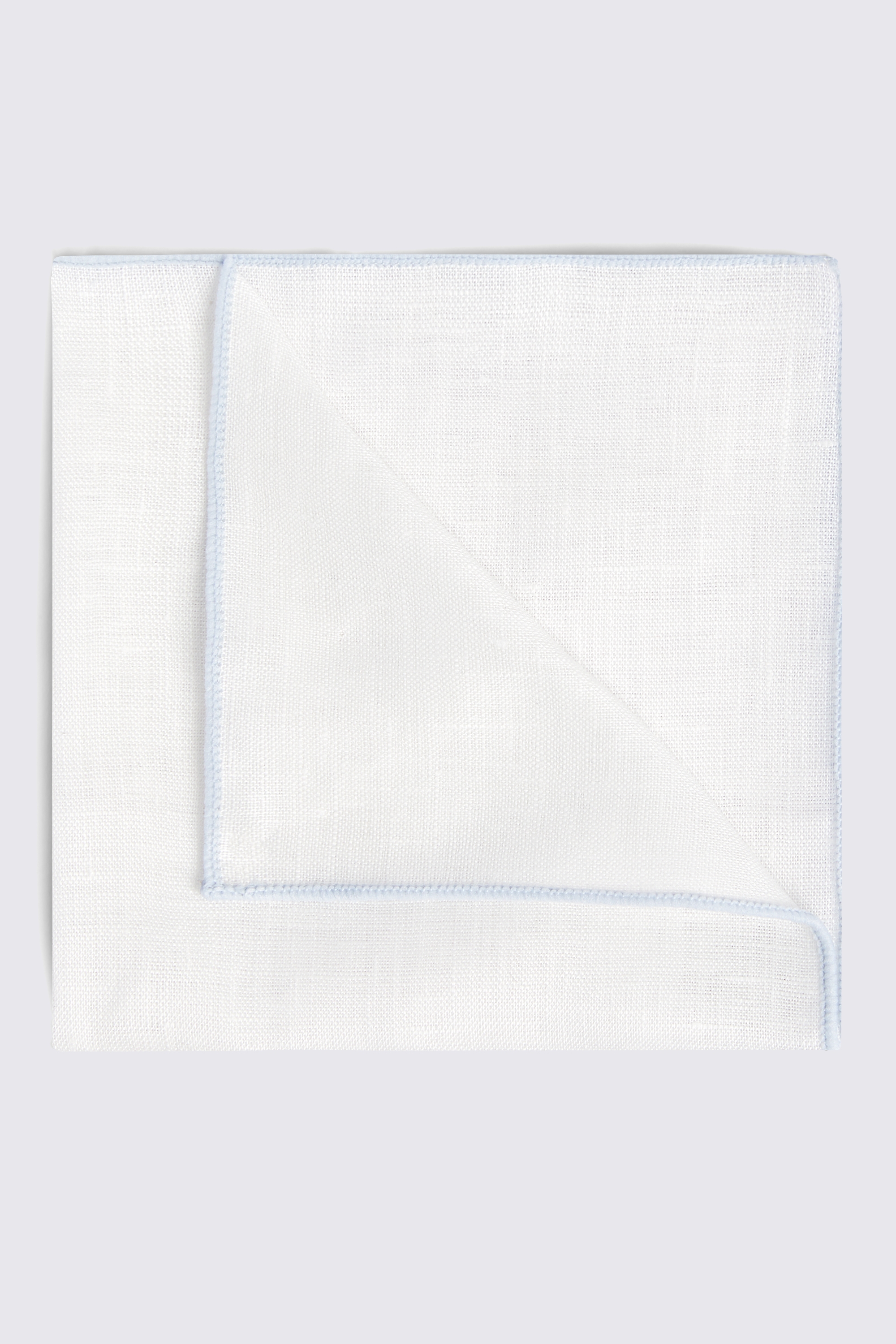 White Linen Pocket Square With Sky Border